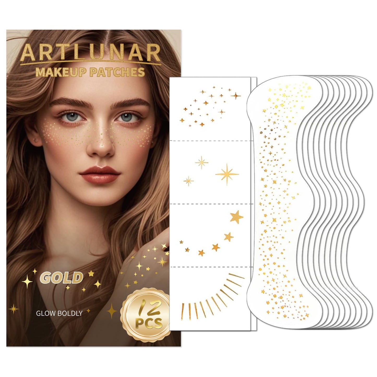 Artlunar 12Pcs Face Glitter Makeup Patches, Glitter Makeup Accessories for Women & Girls, Perfect for Music Festivals, Easter, Concerts, Parties