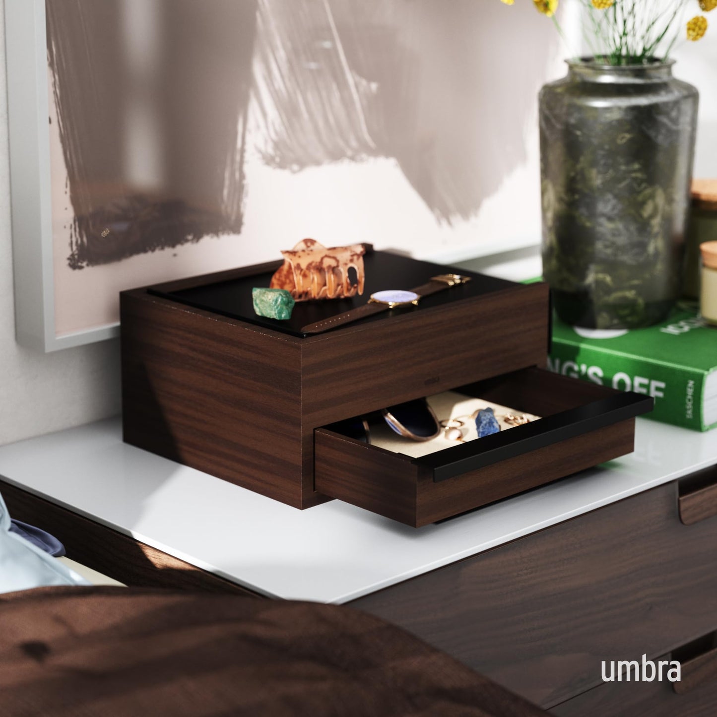 Umbra Stowit Jewelry Box - Modern Keepsake Storage Organizer with Hidden Compartment Drawers for Ring, Bracelet, Watch, Necklace, Earrings…