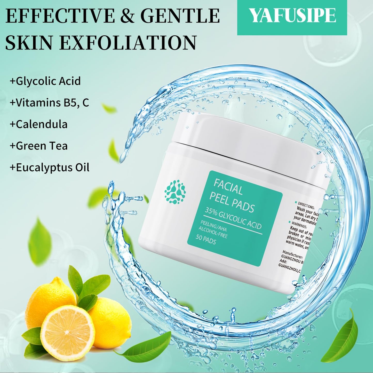 YAFUSIPE Glycolic Acid Toner Pads 35% AHA Facial Resurfacing Exfoliate Salicylic Acid Exfoliating Face Wipes Chemical Peel Exfoliant Peeling Glycolic