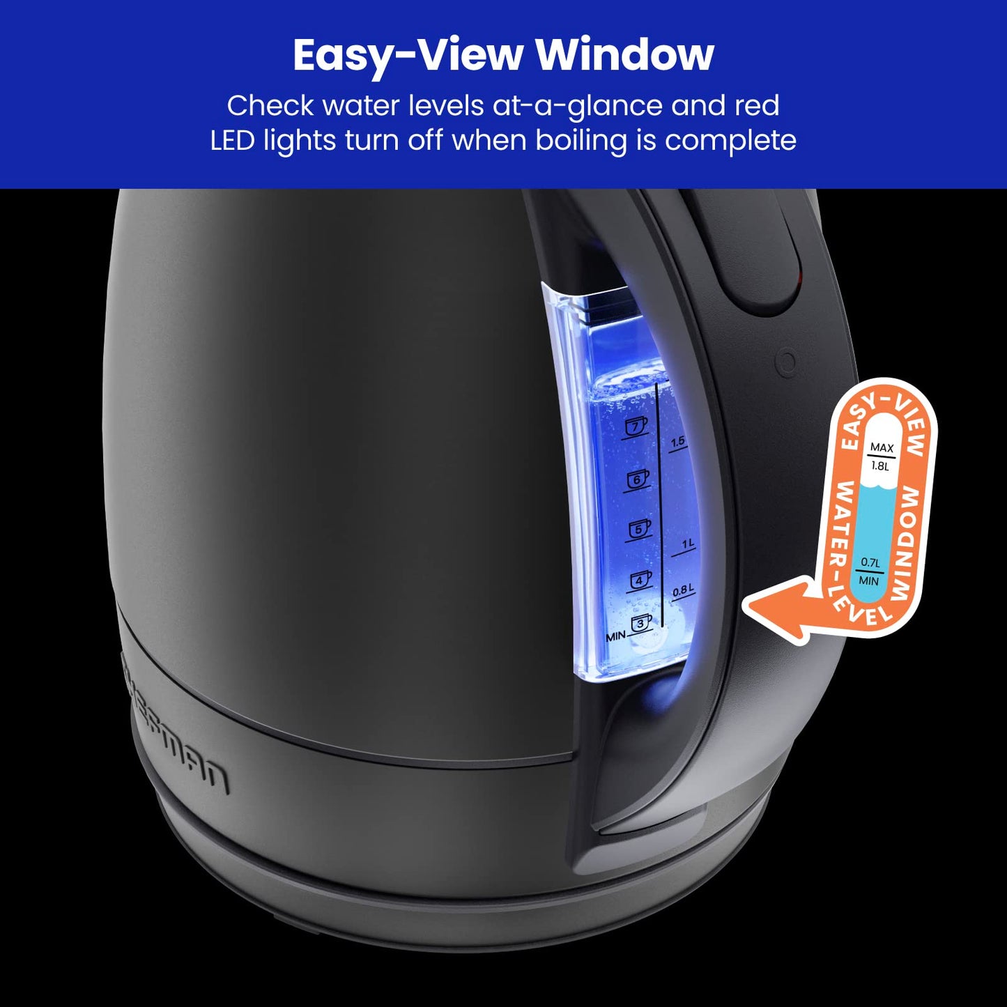 Chefman Electric Kettle, 1.8 Liter Stainless Steel Electric Tea Kettle Water Boiler with Automatic Shutoff, LED Lights, Boil-Dry Protection, Hot…