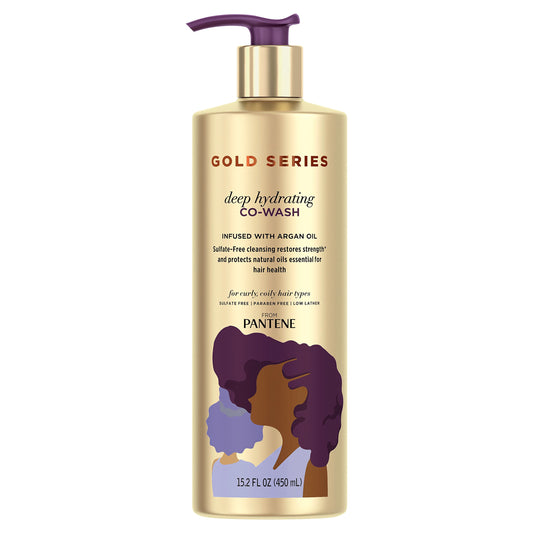 Pantene Gold Series from Sulfate Free Deep Hydrating with Argan Oil for Curly Coily Hair, Co-Wash, 15.2 Fl Oz (Packaging May Vary)