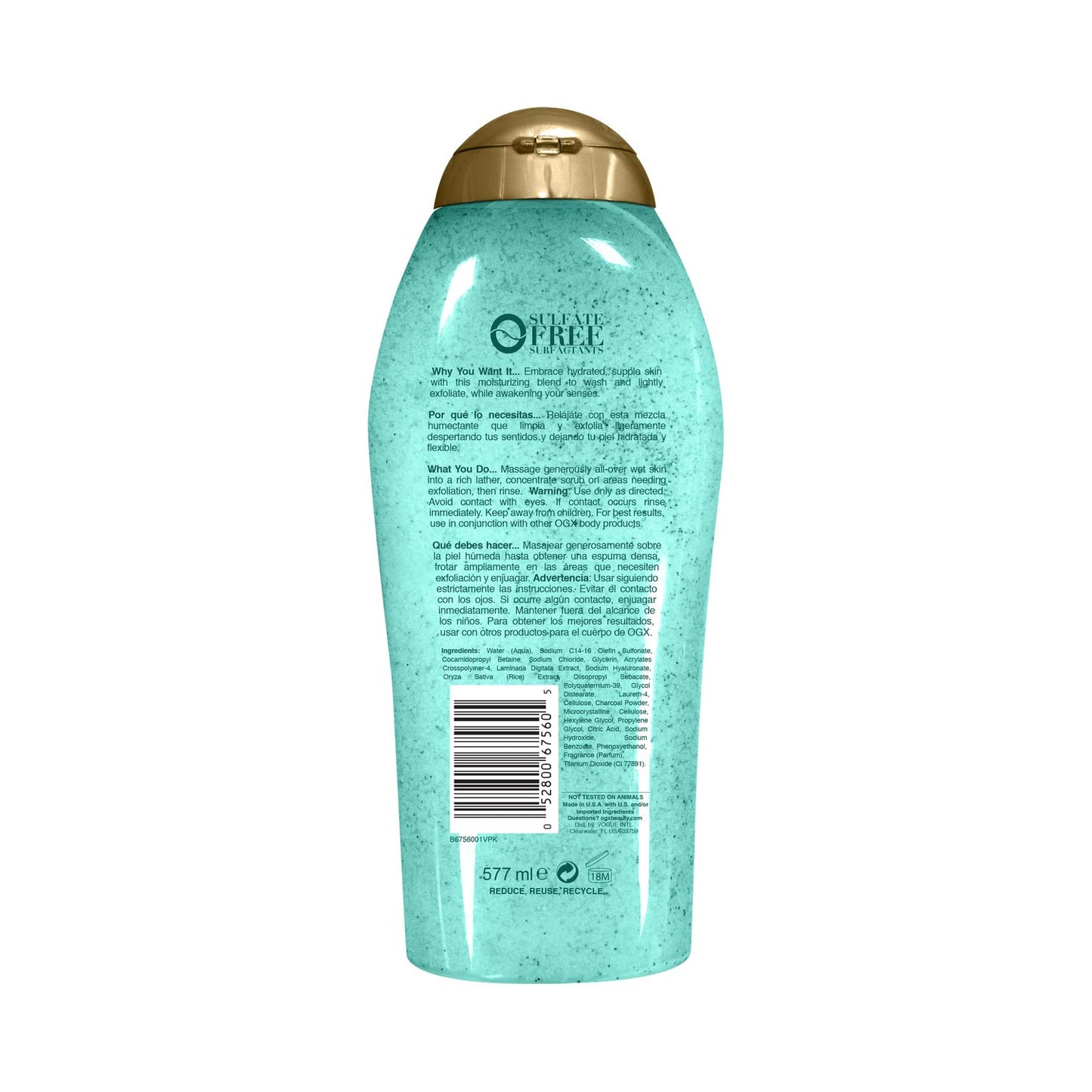 OGX Hydration + Sea Kelp & Hyaluronic Acid Sulfate-Free Lightly Moisturizing Body Scrub with Black Rice, Gentle Exfoliating Daily Body Wash to Soften Beauty and Personal Care OGX