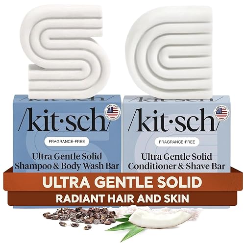 Kitsch 2-in-1 Ultra Sensitive Shampoo Bar & Body Wash + Conditioner Bar & Shaving Soap - Fragrance-Free Bar Soap for Sensitive Skin & Scalp
