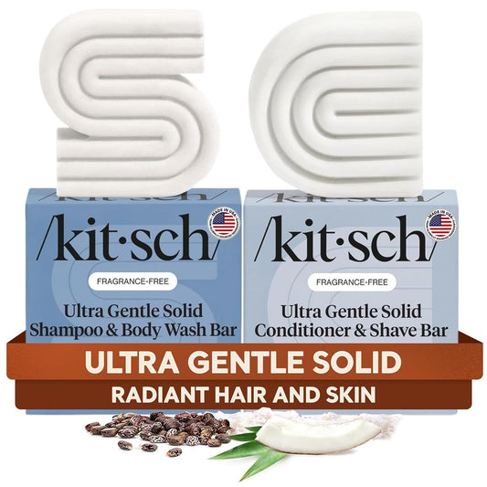 Kitsch 2-in-1 Ultra Sensitive Shampoo Bar & Body Wash + Conditioner Bar & Shaving Soap - Fragrance-Free Bar Soap for Sensitive Skin & Scalp