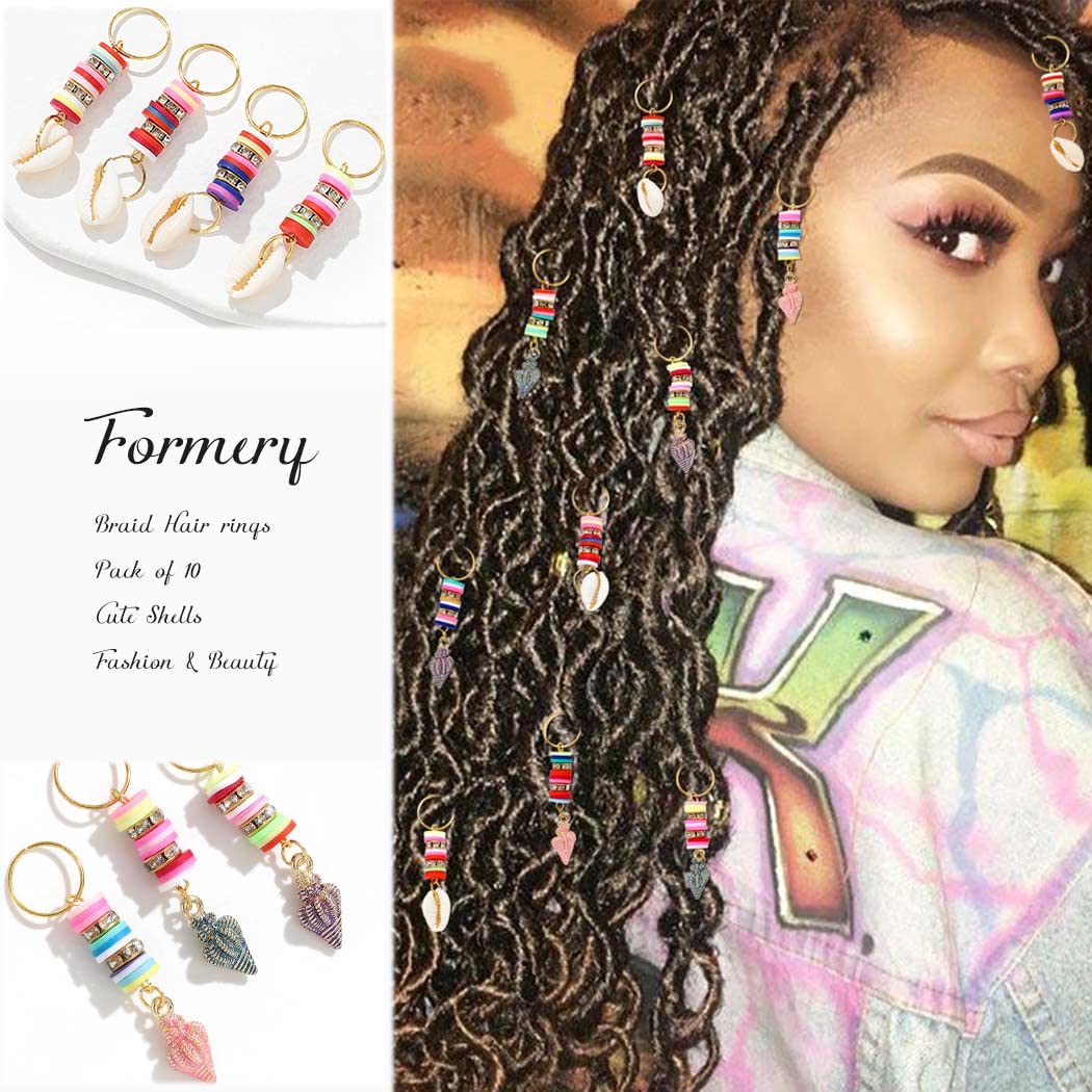 Formery Shells Hair Charms Braids Gold Conch Shell Braid Jewelry Seashell African Loc Dreadlock Accessories for Black Women (10Pcs)