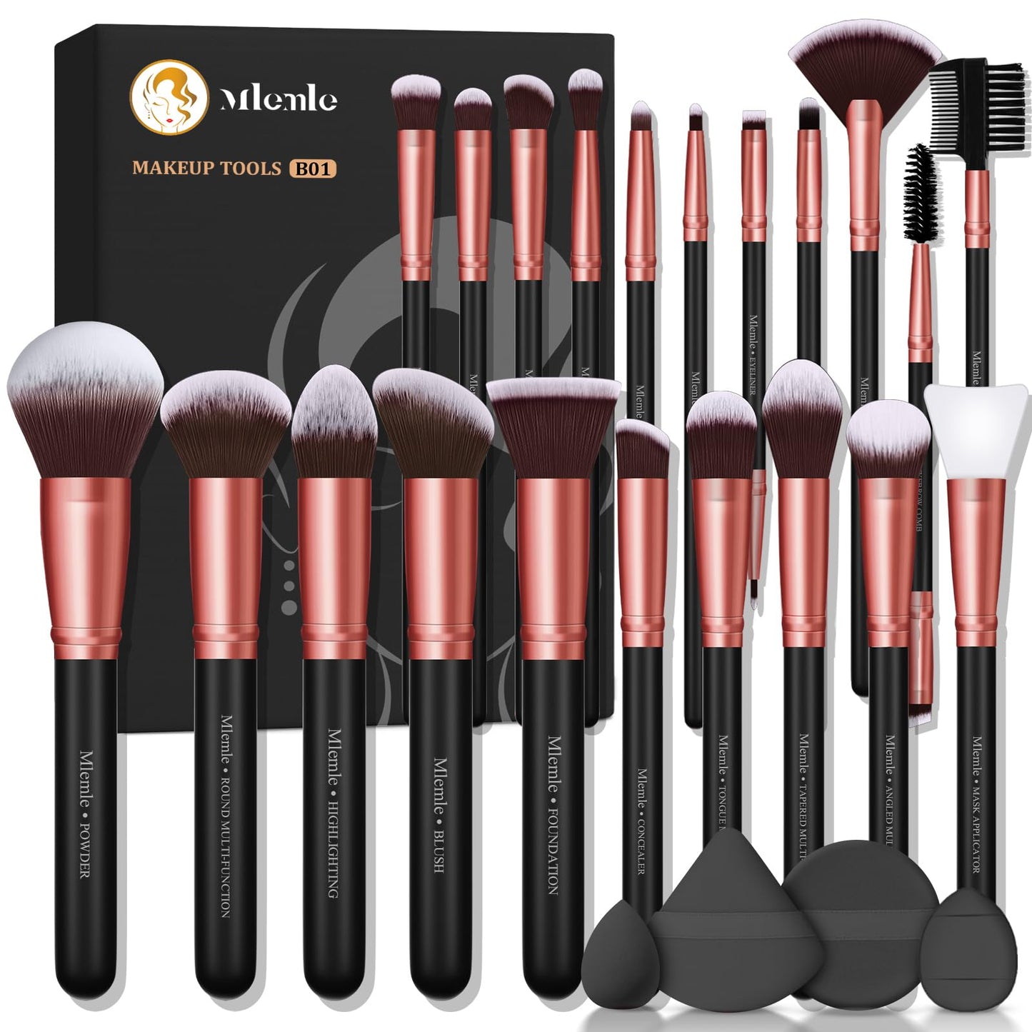Makeup Brushes Set, Mlemle Professional 25 Pcs Makeup Kit, Include Foundation Powder Blush Concealers Eye shadows 21 Pcs Makeup Brushes and 2 Powder Beauty and Personal Care Mlemle Default Title