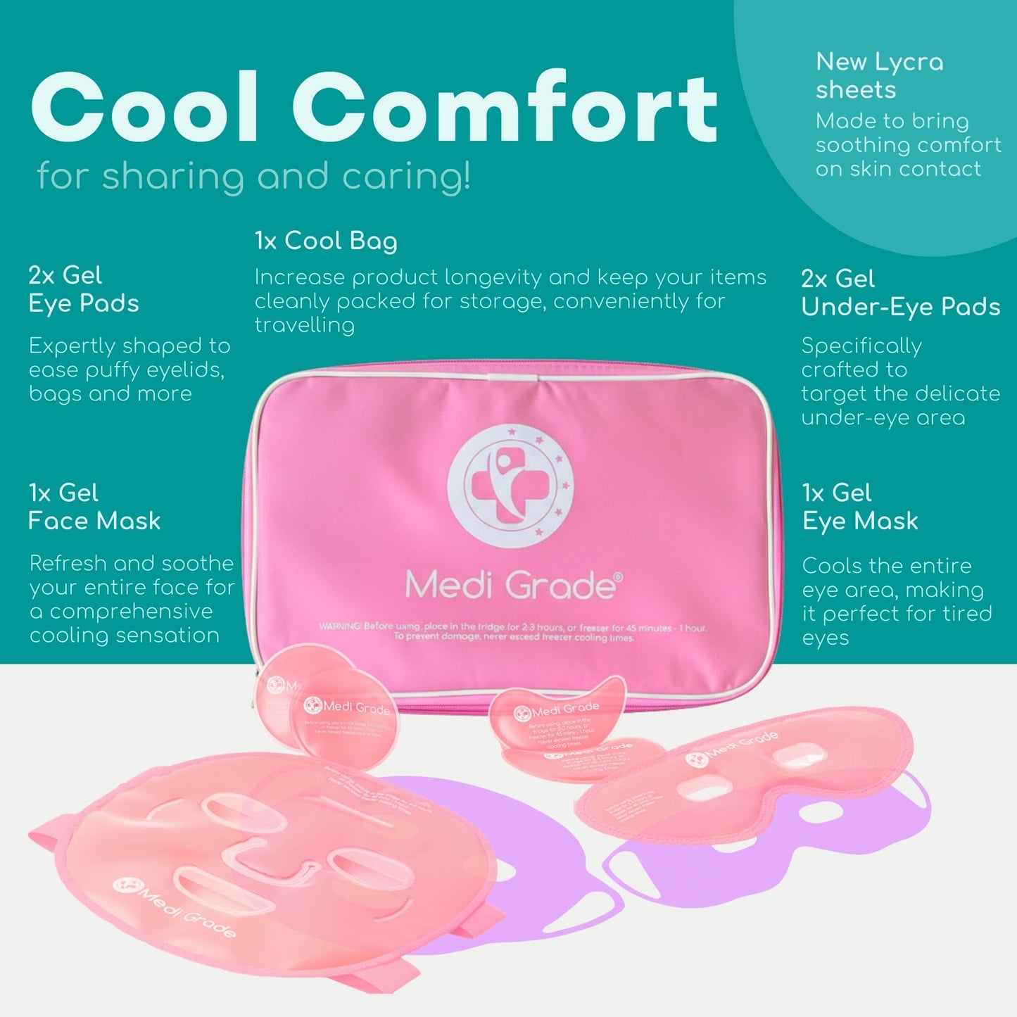 Medi Grade Cooling Ice Face Mask and Cooling Eye Mask for Puffy Eyes, Pink - Self Care Face Ice Pack with ChillGel Face Ice Mask Technology - Cooling Beauty and Personal Care Medi Grade