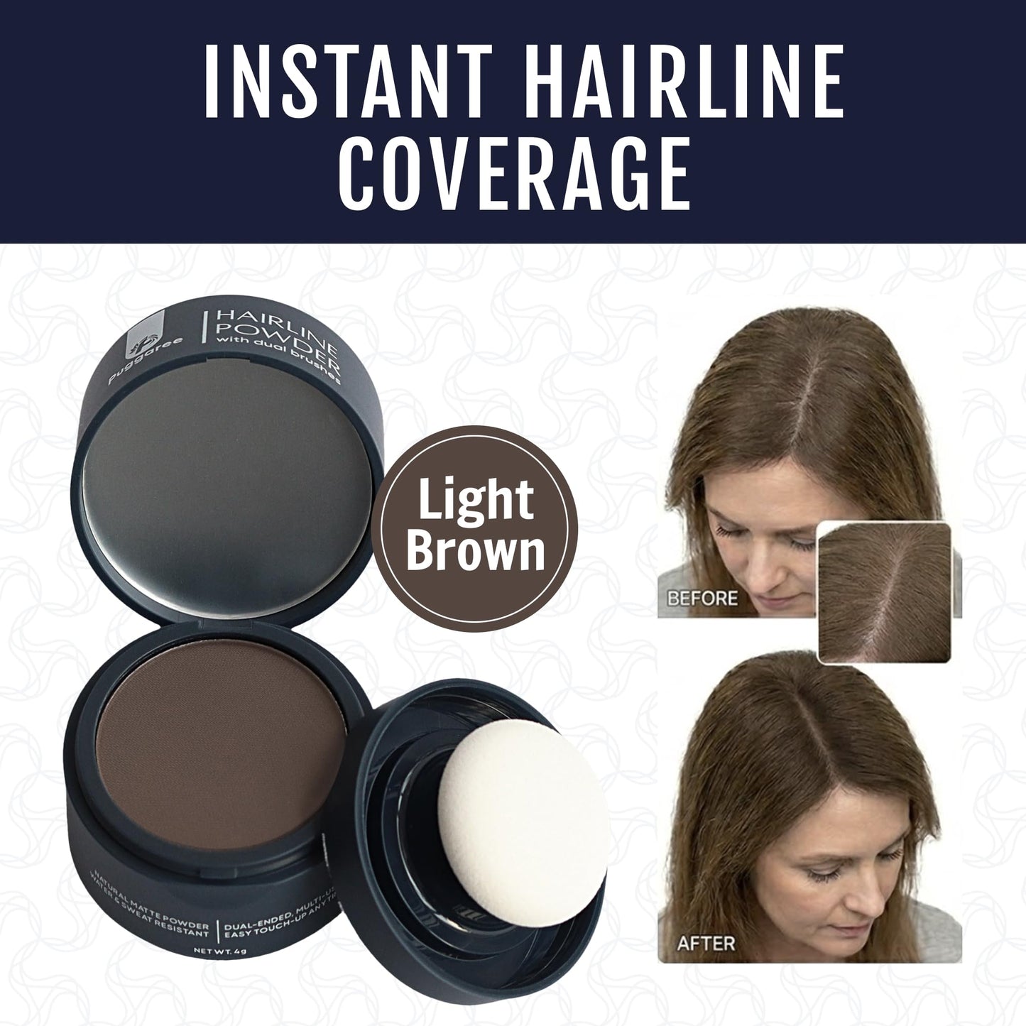 Puggaree Hairline Powder - Root Touch Up Hair Color for Gray Coverage, Bald Spot Concealer Hair Powder for Women & Men, Long-Lasting Root Cover