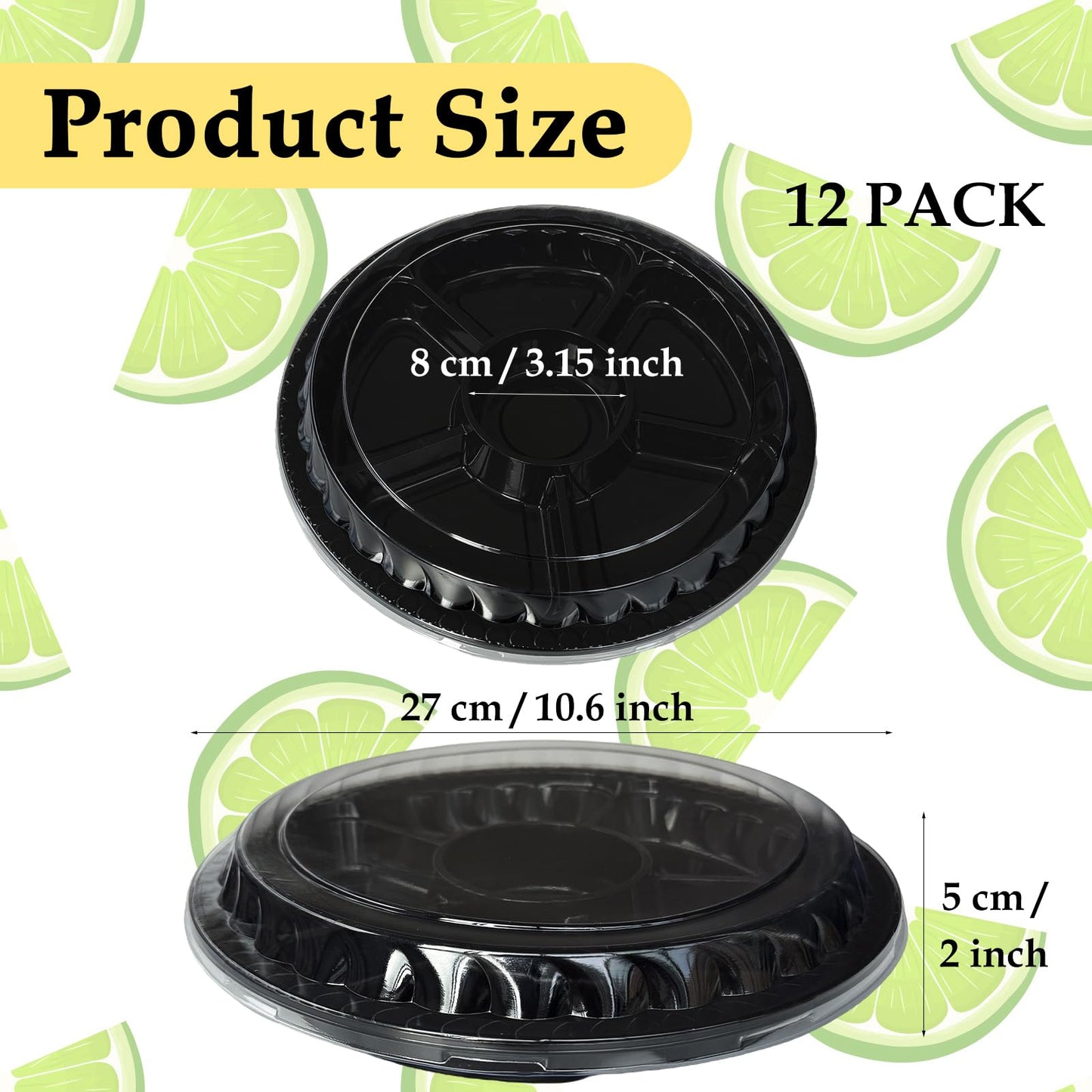 12 Pack Plastic Appetizer Trays with Lid,Disposable Clear Divided Serving Tray,6 Sectional Round Food Storage Container Platter…