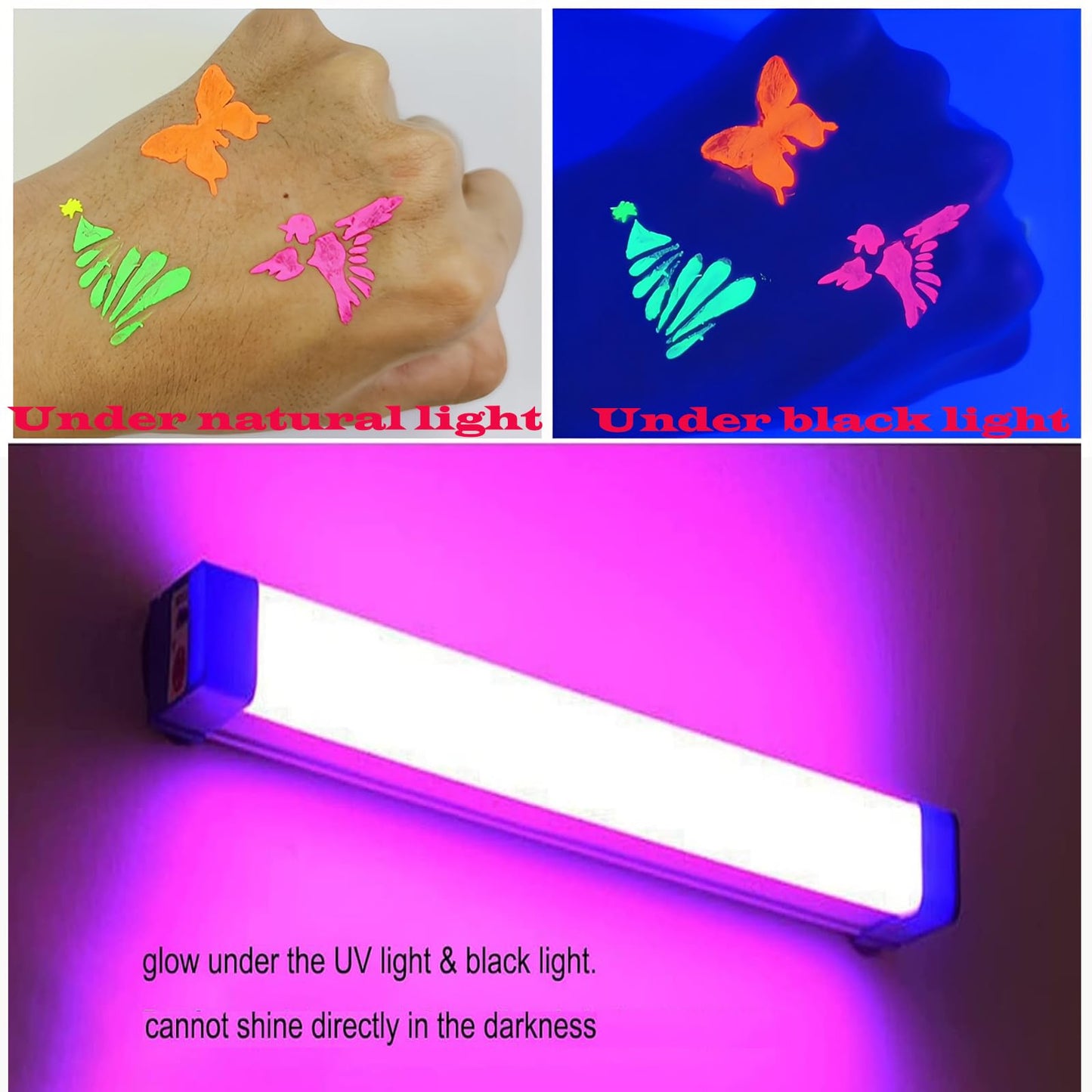 Glow In The Dark Body Paint, 6 PCS Glow In The Dark Under Uv Black Light Sticks Makeup Neon Face Painting Kits For Adult Halloween Festival Accessory