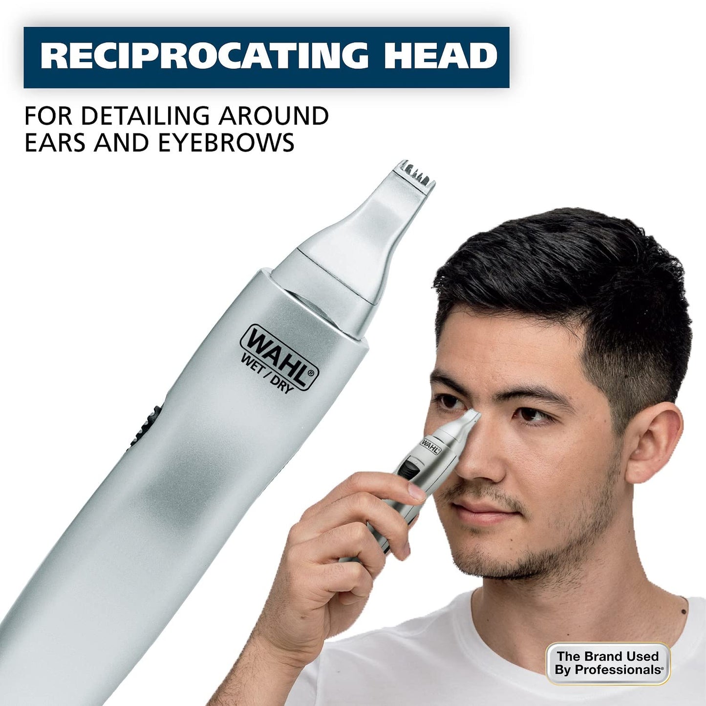 Wahl Men’s Nose Hair Trimmer, for Eyebrows, Neckline, Nose & Ear Hair, Precision Detail Trimming with Interchangeable Heads, Battery Included - Model Beauty and Personal Care Wahl