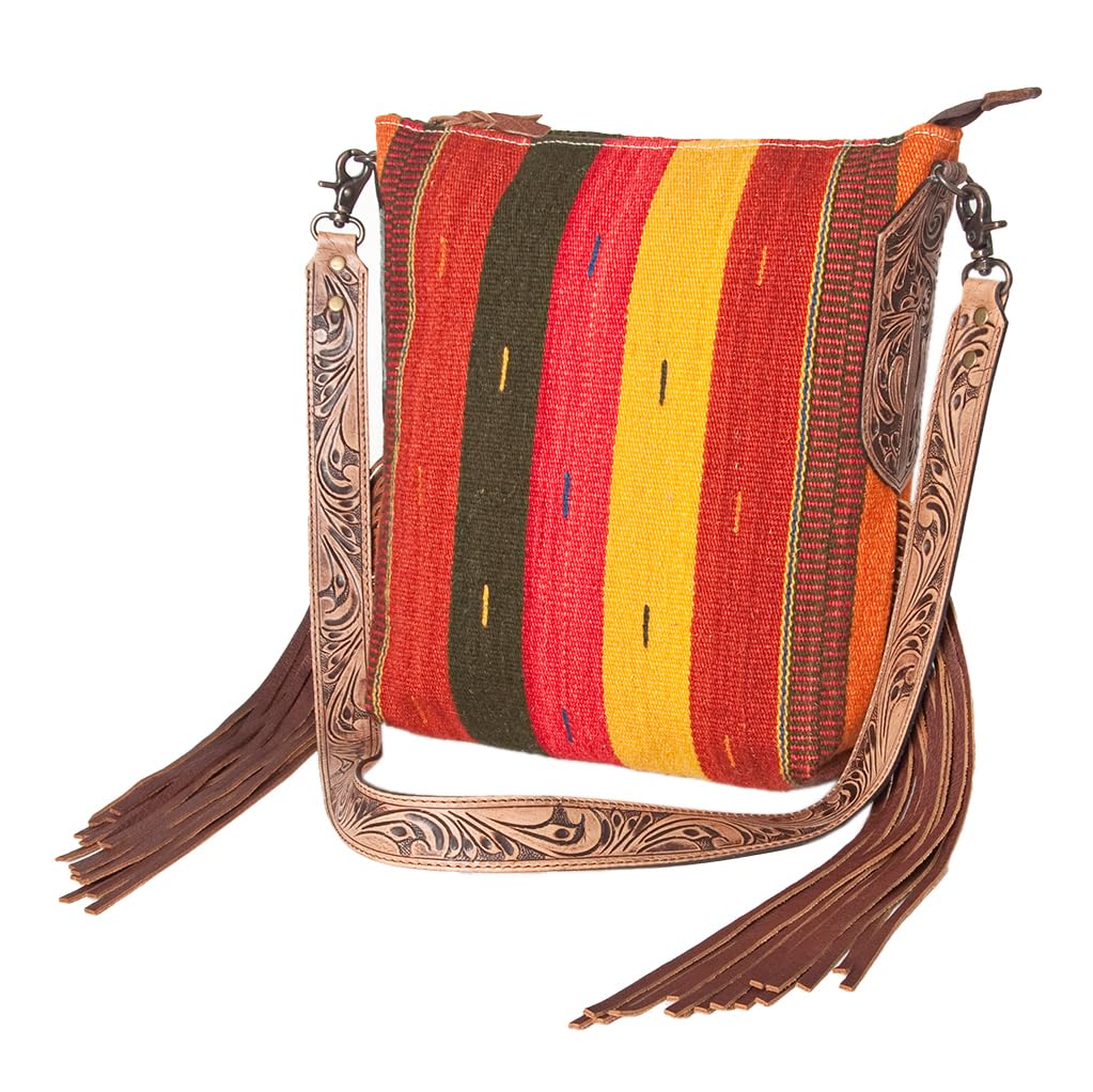 American Darling Large Crossbody Bag Saddle Blanket Fabric Genuine Leather Western Women Handbag Purse | Cute