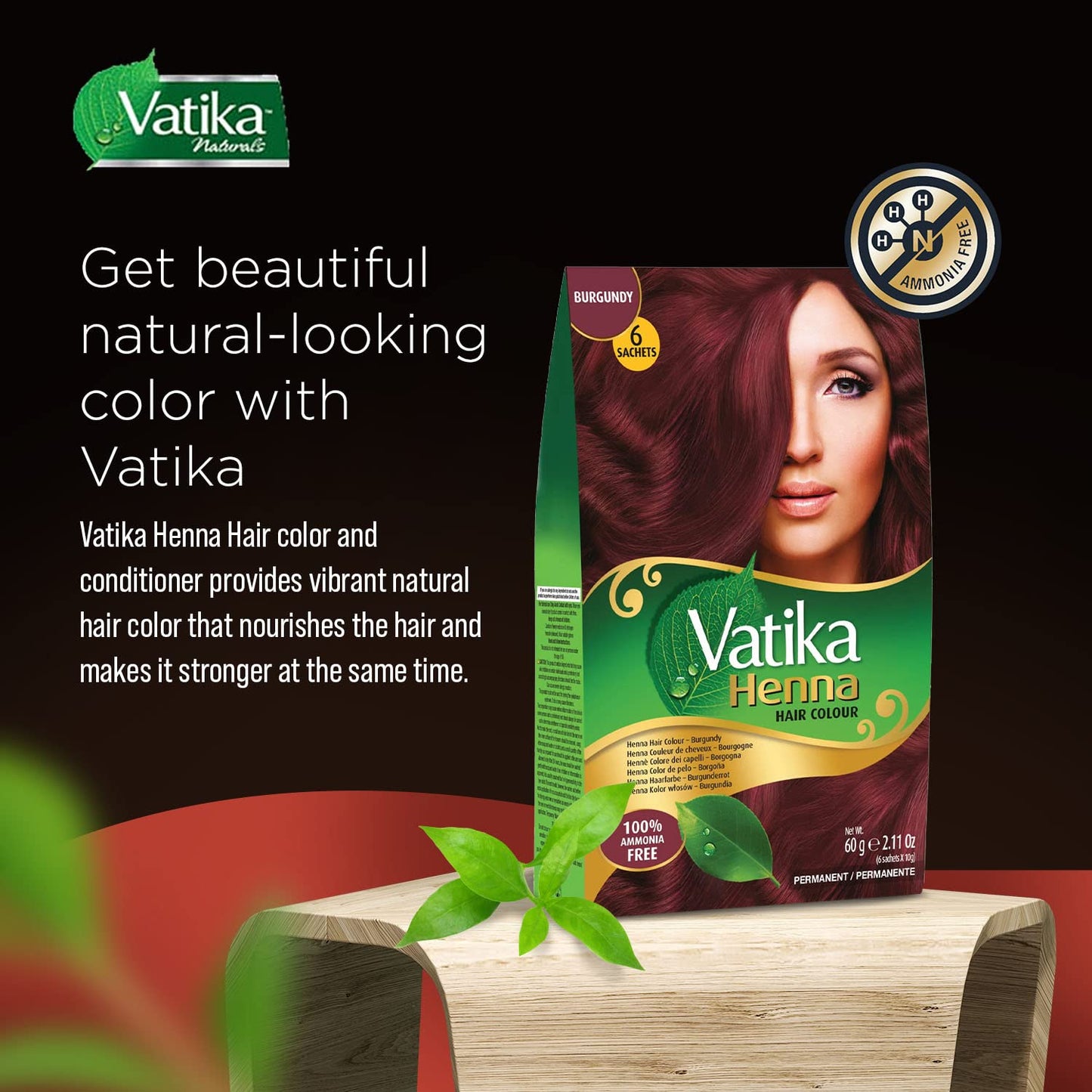Vatika Naturals Permanent Hair Dye Burgundy, 100% Grey Coverage, Ammonia-Free, for Rich, Long-Lasting Color, No Damage, for Healthy, Vibrant Hair - 6