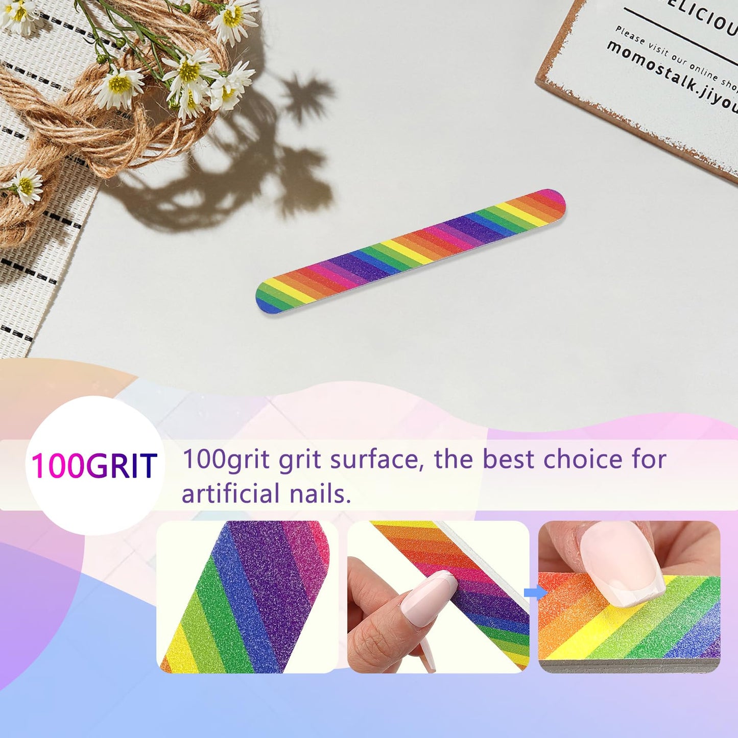 LNAUJS 12PCS Professional Double-Sided 100/180 Grit Nail Files Colorful Manicure Pedicure Tools Beauty and Personal Care LNAUJS