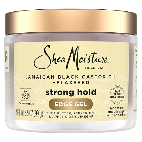 SheaMoisture Edge Control Strong Hold Gel+Flaxseed Jamaican Black Castor Oil Keeps Edges in Place,No Flakes,Infused With Hydrolyzed Corn