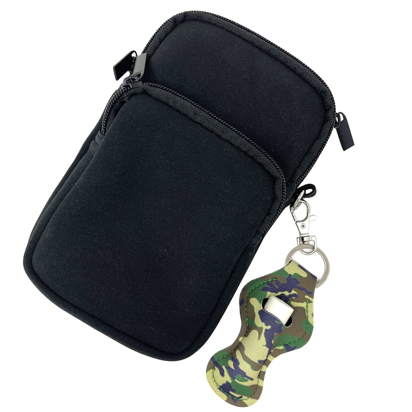 allydrew 10 Pack Chapstick Holder Keychain, Keyring for Lip Balm Lip Gloss Lipstick with 10 Pieces Metal Keyring Clasps, Camouflage