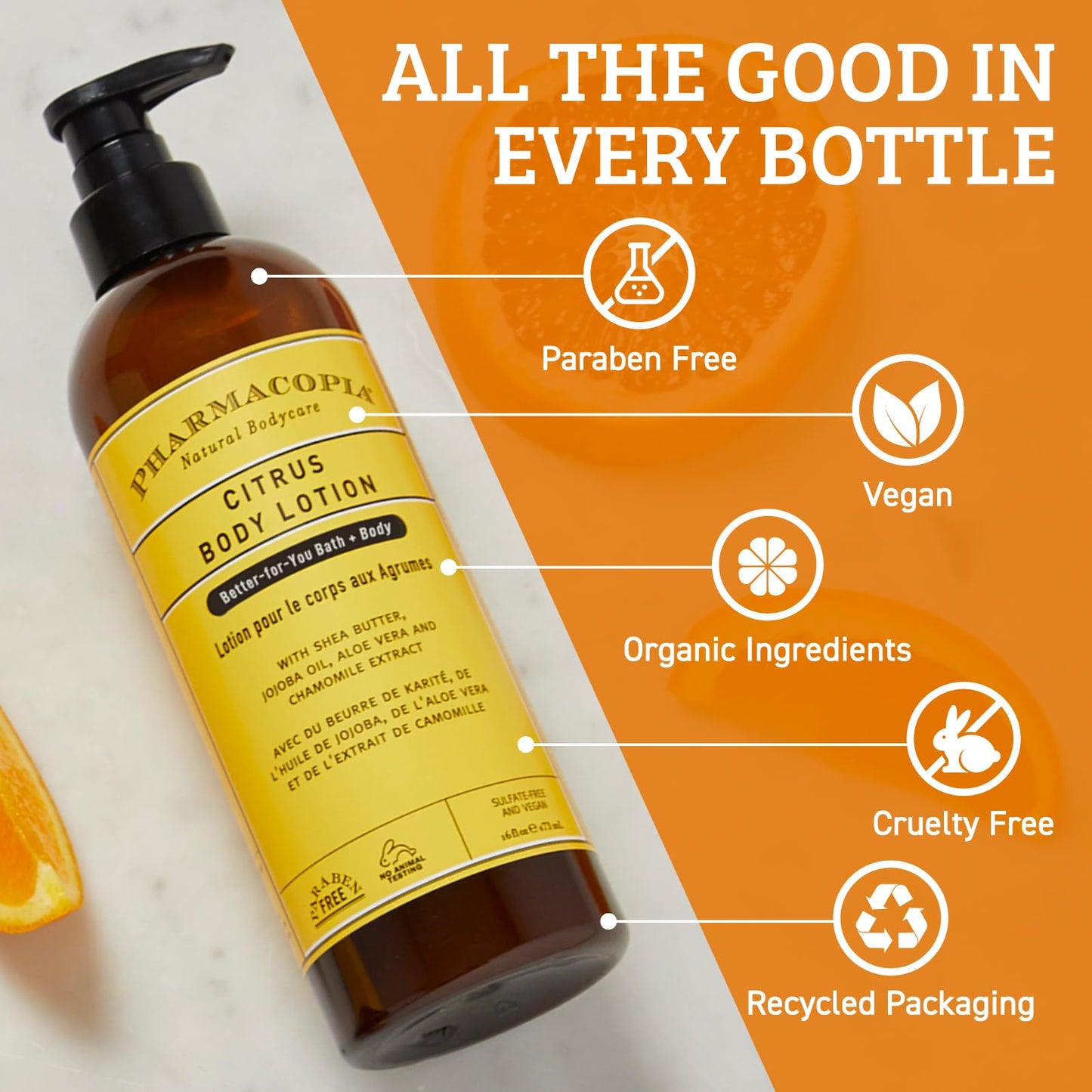 Pharmacopia Citrus Body Lotion - Hydrating Natural Moisturizer with Aromatherapy Benefits - Cruelty-Free Vegan Skin Care - Shea Butter, Aloe Vera,