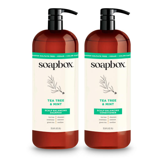 Soapbox Tea Tree Oil & Mint Shampoo & Conditioner Set, Leaves Hair & Scalp Balanced & Soothed - Clean Ingredients Free of Harsh Chemicals, Sulfates