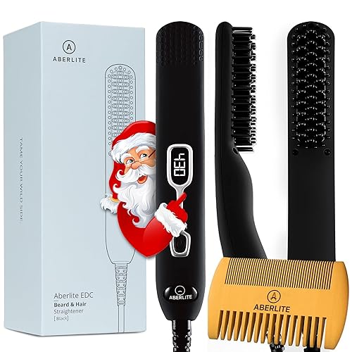 Aberlite EDC - Men's Professional Heated Beard Straightening Brush and Grooming Tool (for 0.5 inch plus Beards) (Black)