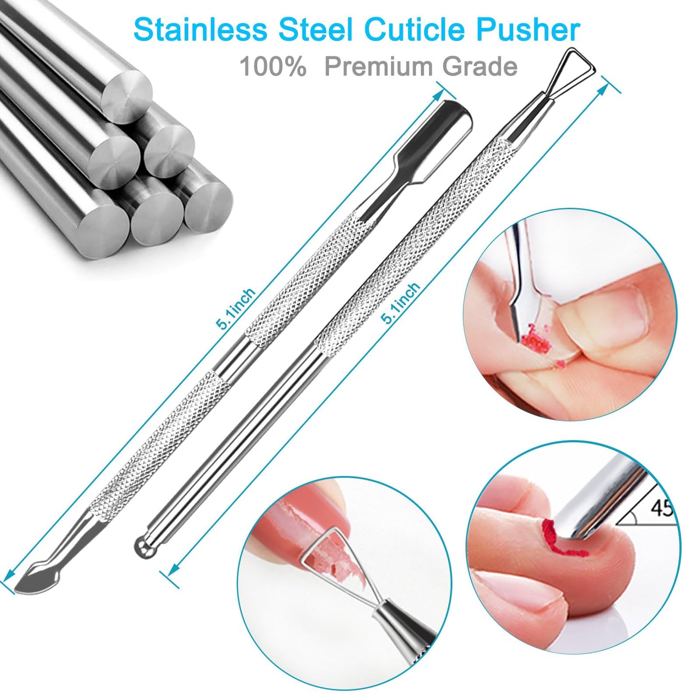 Pingispower Cuticle Trimmer with Cuticle Pusher Set, 9PCS Professional Cuticle Nippers & Premium Stainless Steel Durable Cuticle Remover Tool Manicure