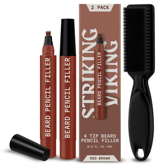 Striking Viking Beard Pencil Filler for Men - Red Brown, 2 Pack - Temporary Beard Dye - Waterproof Sweatproof Long Wear Beard Filler Pen for Touchups
