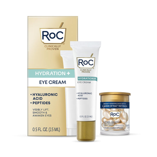 RoC Multi Correxion Hyaluronic Acid Anti Aging Under Eye Cream for Puffiness & Dark Circles (.5 OZ) + RoC Retinol Capsules (7 CT), Skin Care Routine