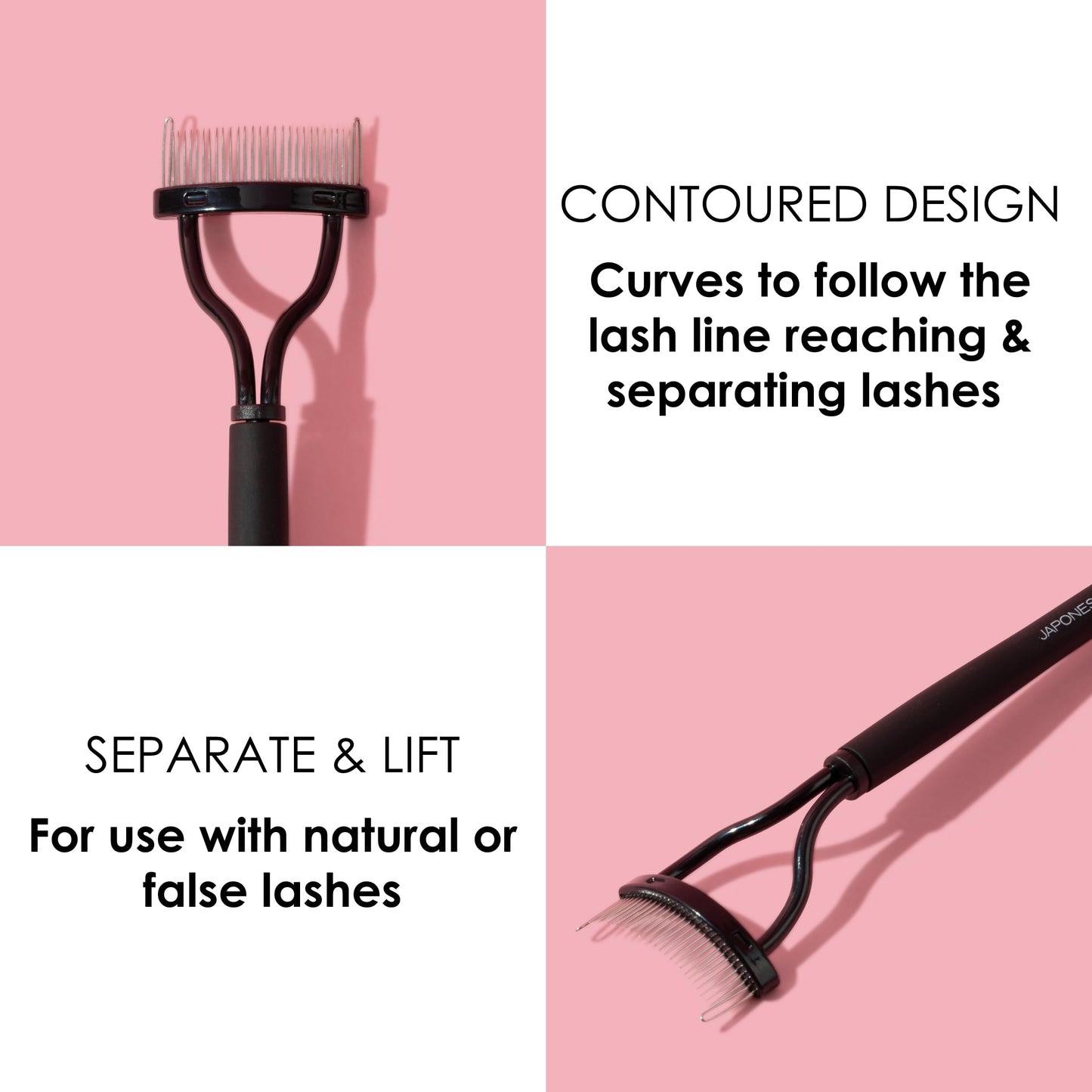 JAPONESQUE - Velvet Touch Lash Separator (0.43 x 5.79 x 1.18 inches) - Eyelash Comb Lash Separator Tool, Remove Mascara Clumps, Arc Lash Brush (Black)