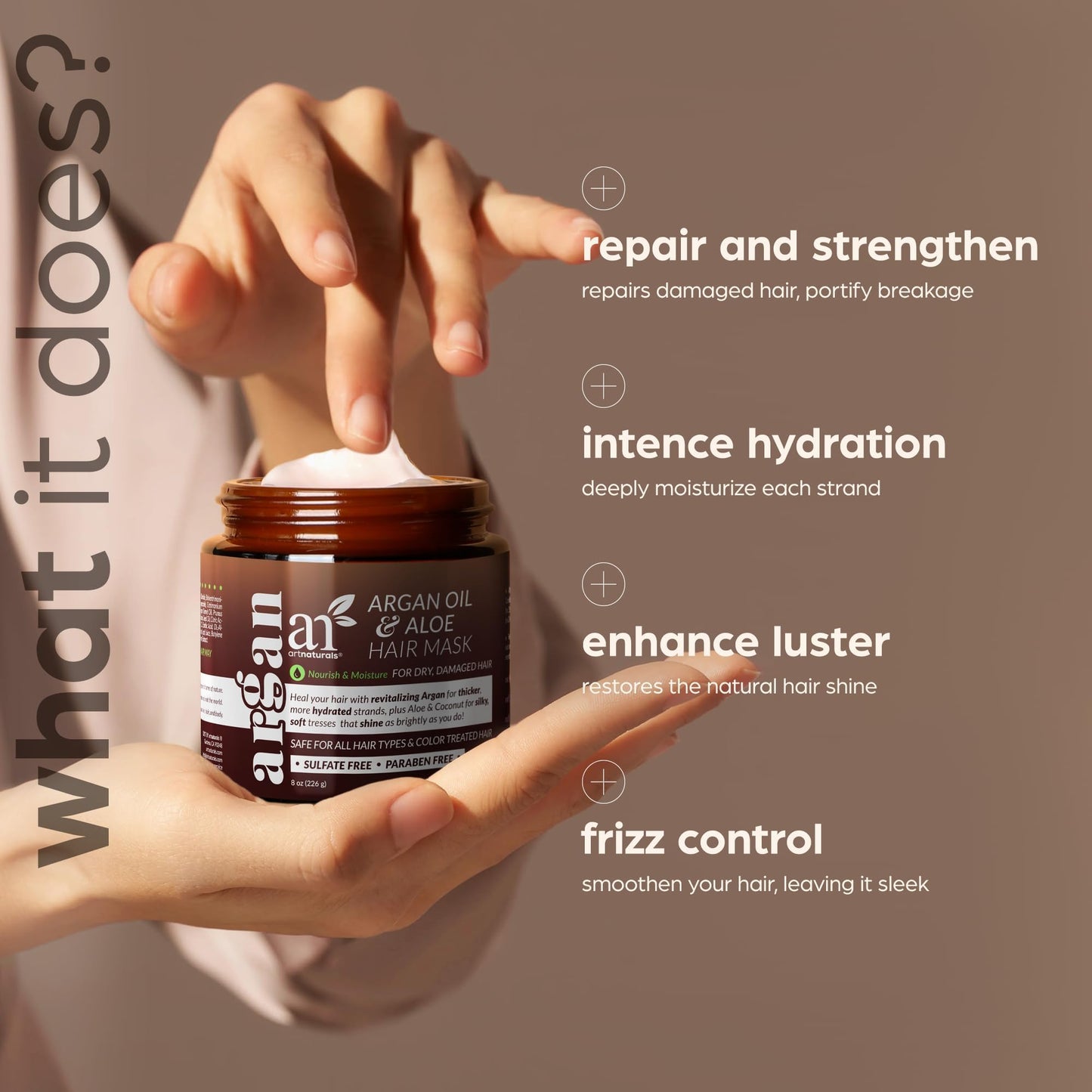 Artnaturals Argan Hair Mask Conditioner - (8 Oz/226g) - Deep Conditioning Treatment - Organic Jojoba Oil, Aloe Vera & Keratin - Repair Dry, Damaged
