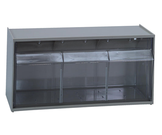 Quantum QTB410GY Dividable Tip Out Bin System| Stackable Clear Plastic Storage for Healthcare Construction Electronic | Customizable Transparent Bins…