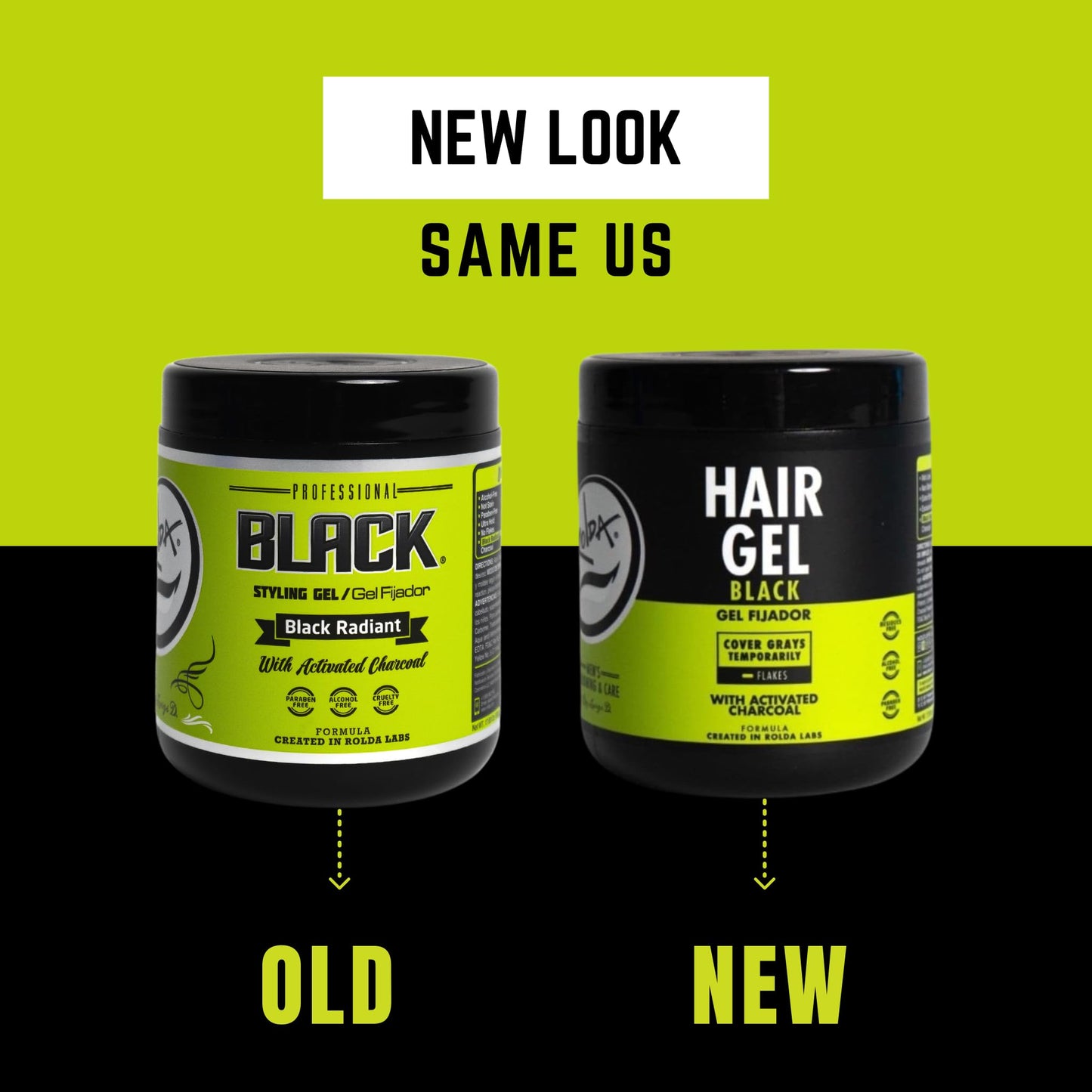 Rolda Black Hair Gel for Men - Medium Hold Styling Gel with Activated Charcoal for Wet Look - Covers Grays & Enhances Black Hair - Flake + Alcohol