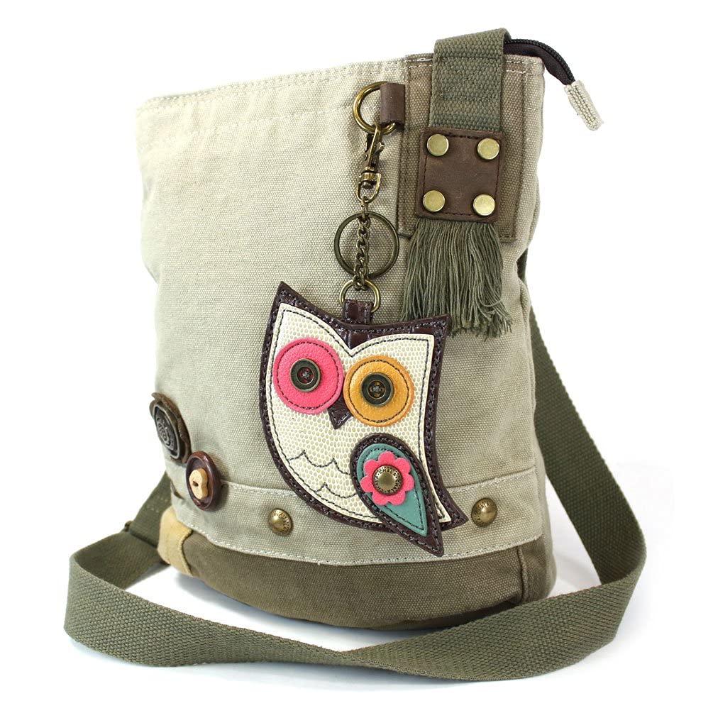 CHALA Patch Cross-Body Women Handbag, Sand Canvas Messenger Bag (Owl)
