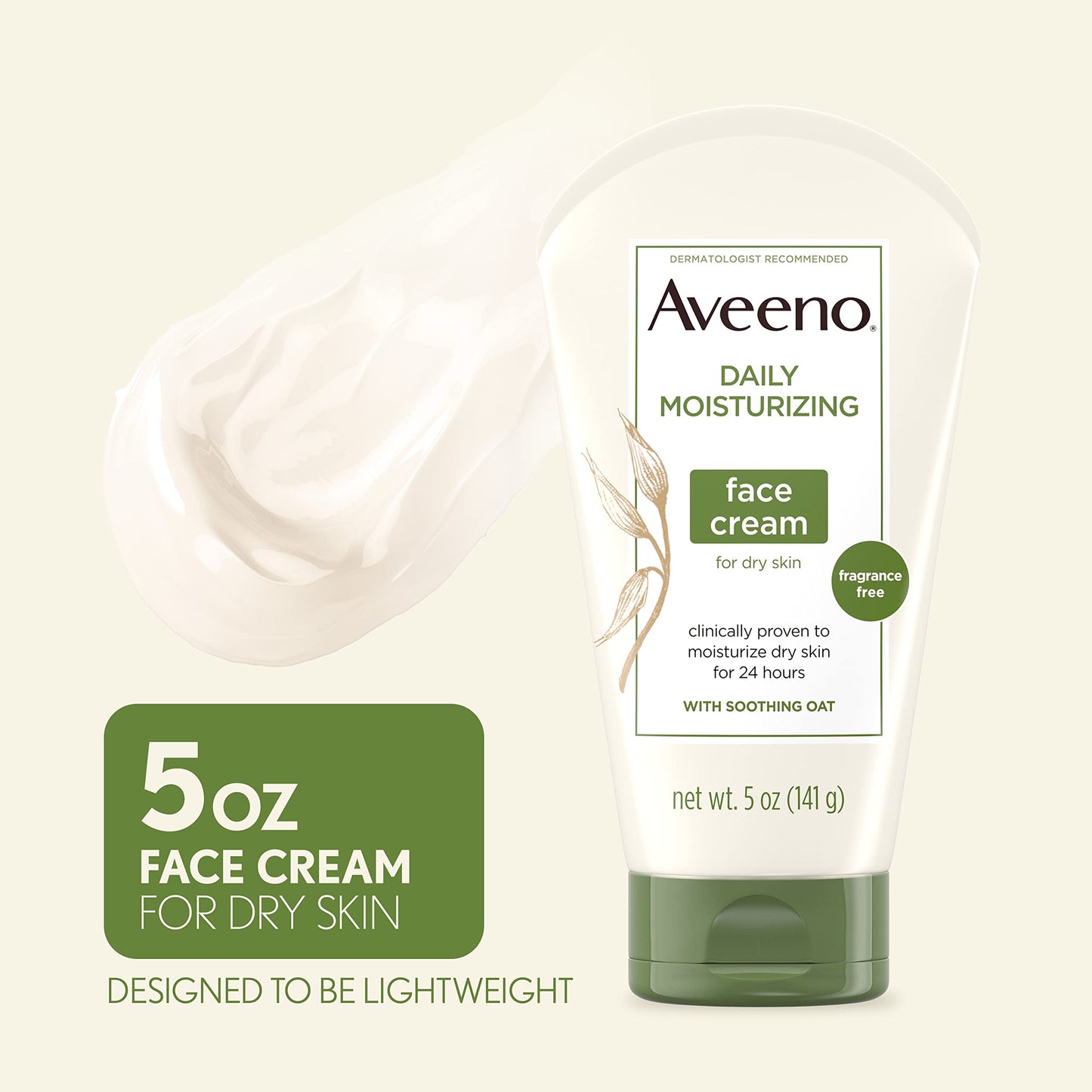 Aveeno Daily Moisturizing Fragrance-Free Face & Neck Cream, Oat Facial Moisturizer for Dry Skin, 5 oz, & Aveeno Daily Moisturizing Body Lotion