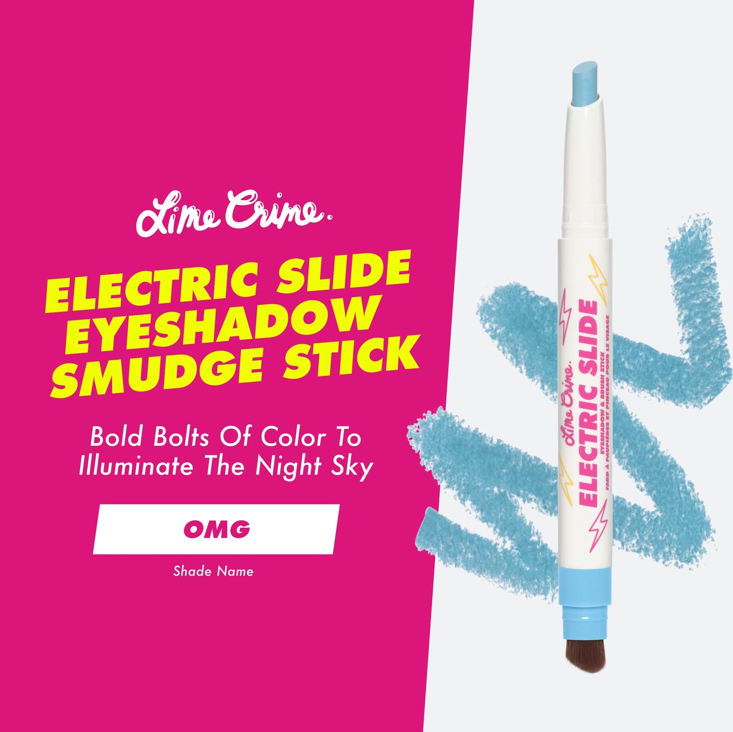 Lime Crime Electric Slide Eyeshadow & Brush Stick, OMG - Lightweight 2-in-1 Eyeshadow Smudge Stick with Angled Brush for Long Lasting & Natural Color