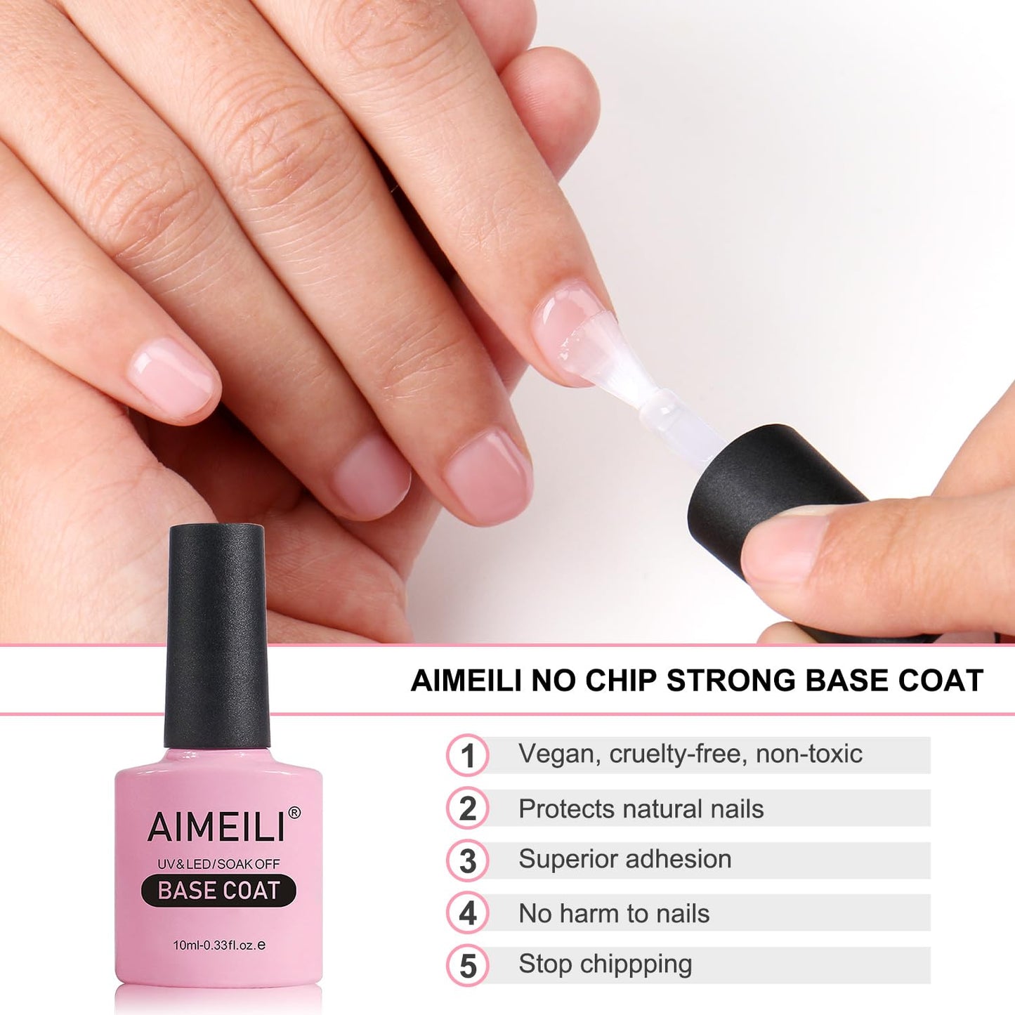 AIMEILI Gel Nail Polish No Wipe Top and Base Coat Set Shine Finish Long Lasting Soak Off Gel Nail Lacquer - 2 x 10ml