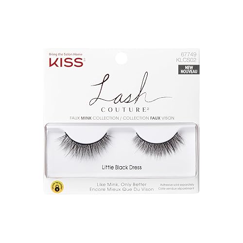 KISS Lash Couture Faux Mink Collection False Eyelashes, ‘Little Black Dress’, 10mm, Easy to Apply, Reusable, Vegan & Cruelty free, No Damage