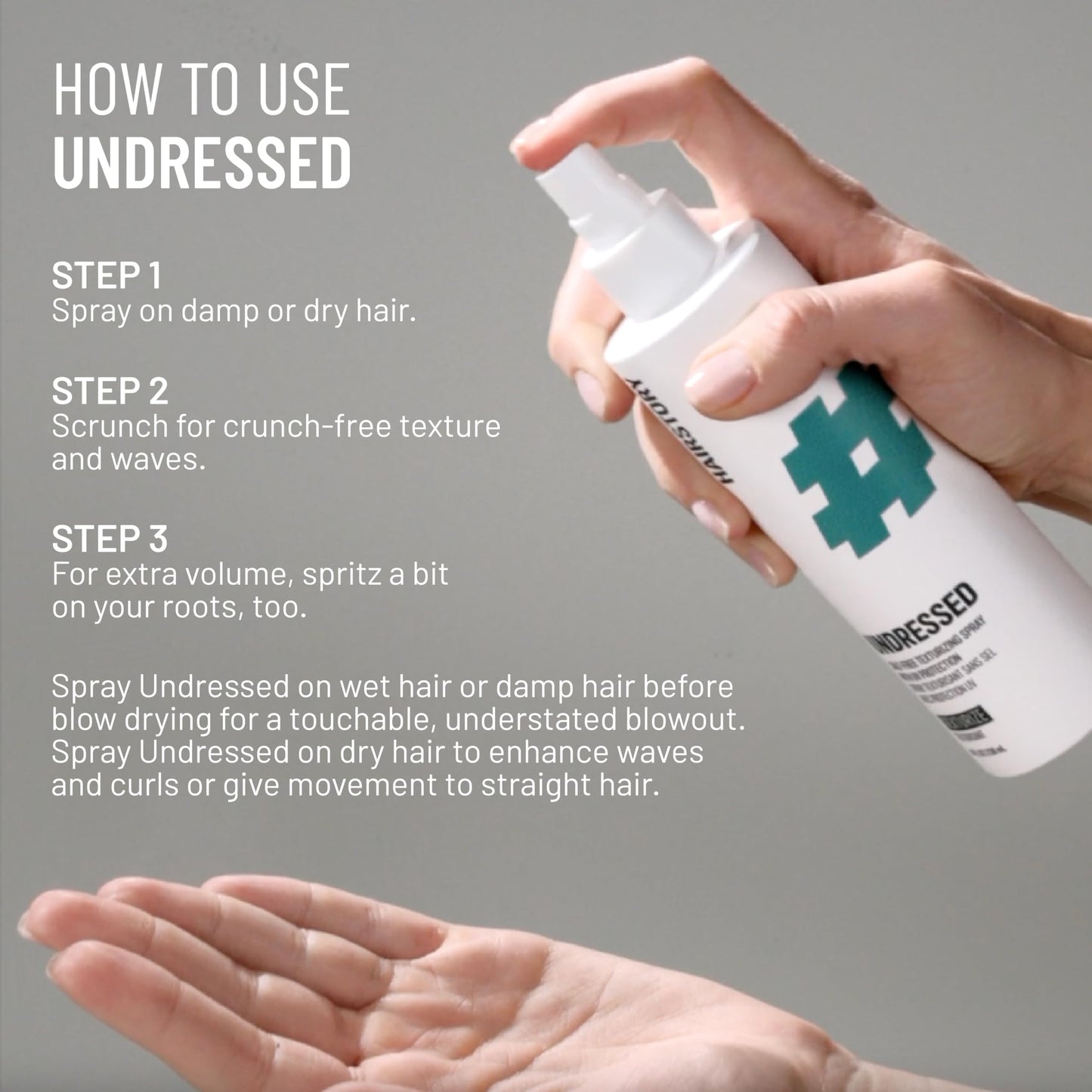 Hairstory Undressed - Salt Free Texturizing Spray for Beach Waves, UV Protection Hair Spray, Adds Volume and Texture, All Hair Types