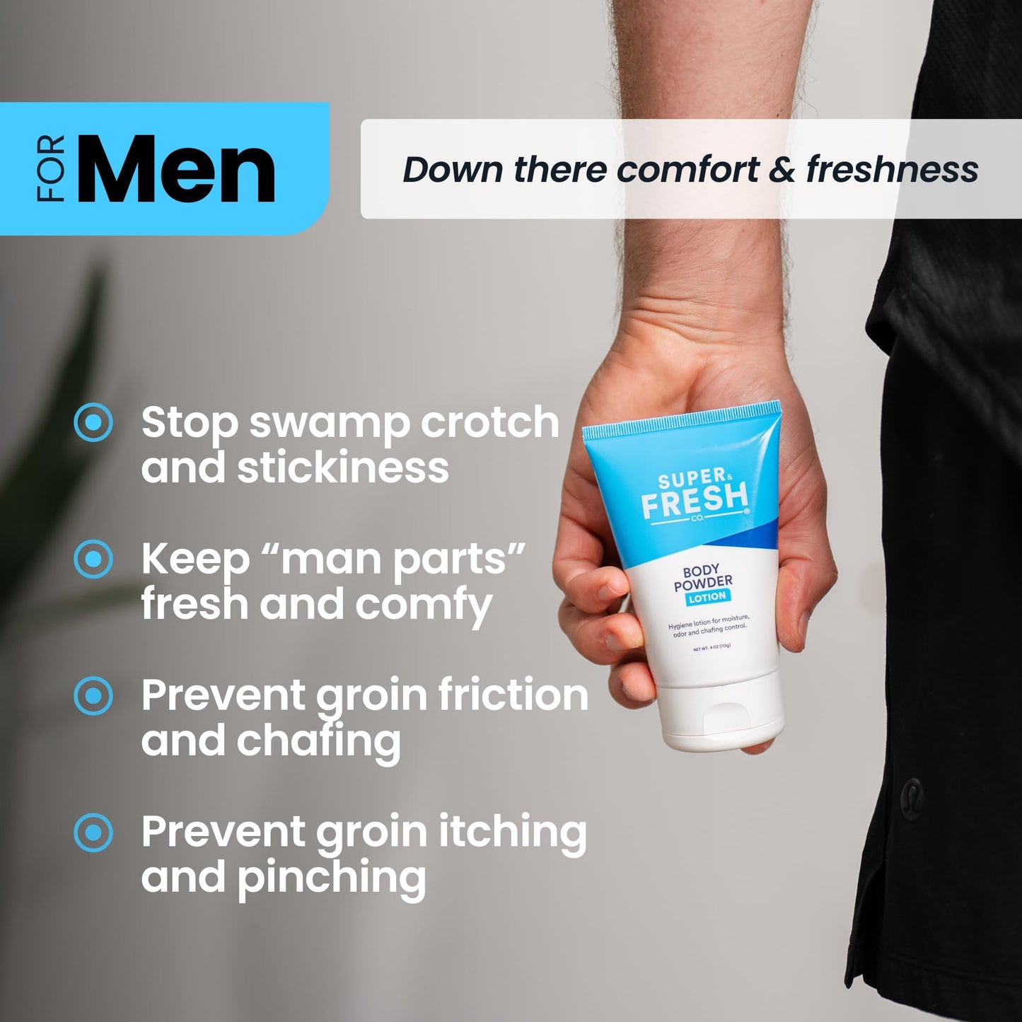Super Fresh Body Powder Lotion Talc Free Anti Chafing Deodorizing No Mess Body Powder Cream for Men and Women Natural Ingredients Two 4 fl oz Tubes