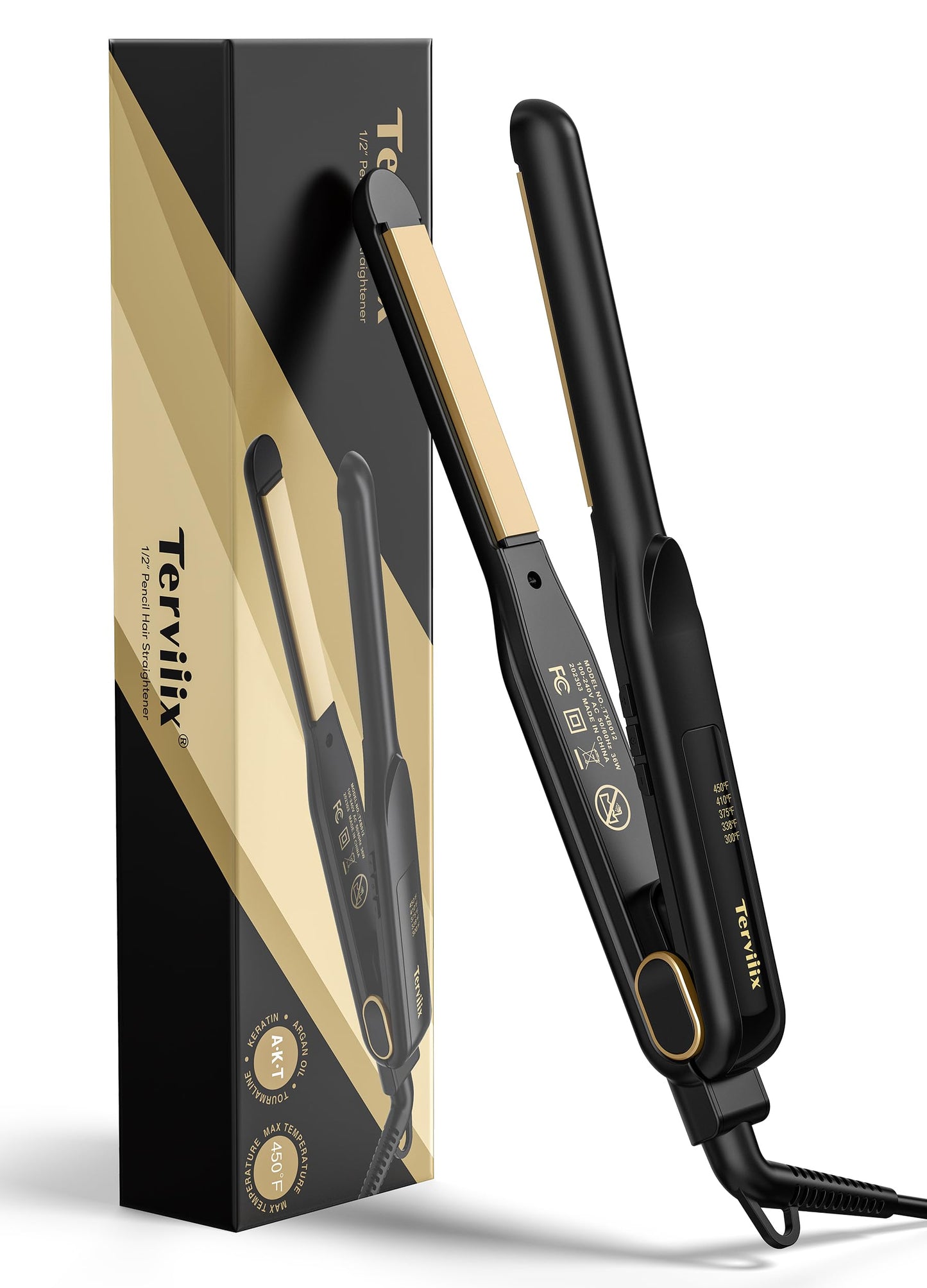 Terviiix 1/2 Inch Flat Iron for Short Hair, Small Hair Straightener and Curler 2-in-1 for Pixie Cuts & Touch-Ups, Rounded Edge Mini Flat Iron for Men