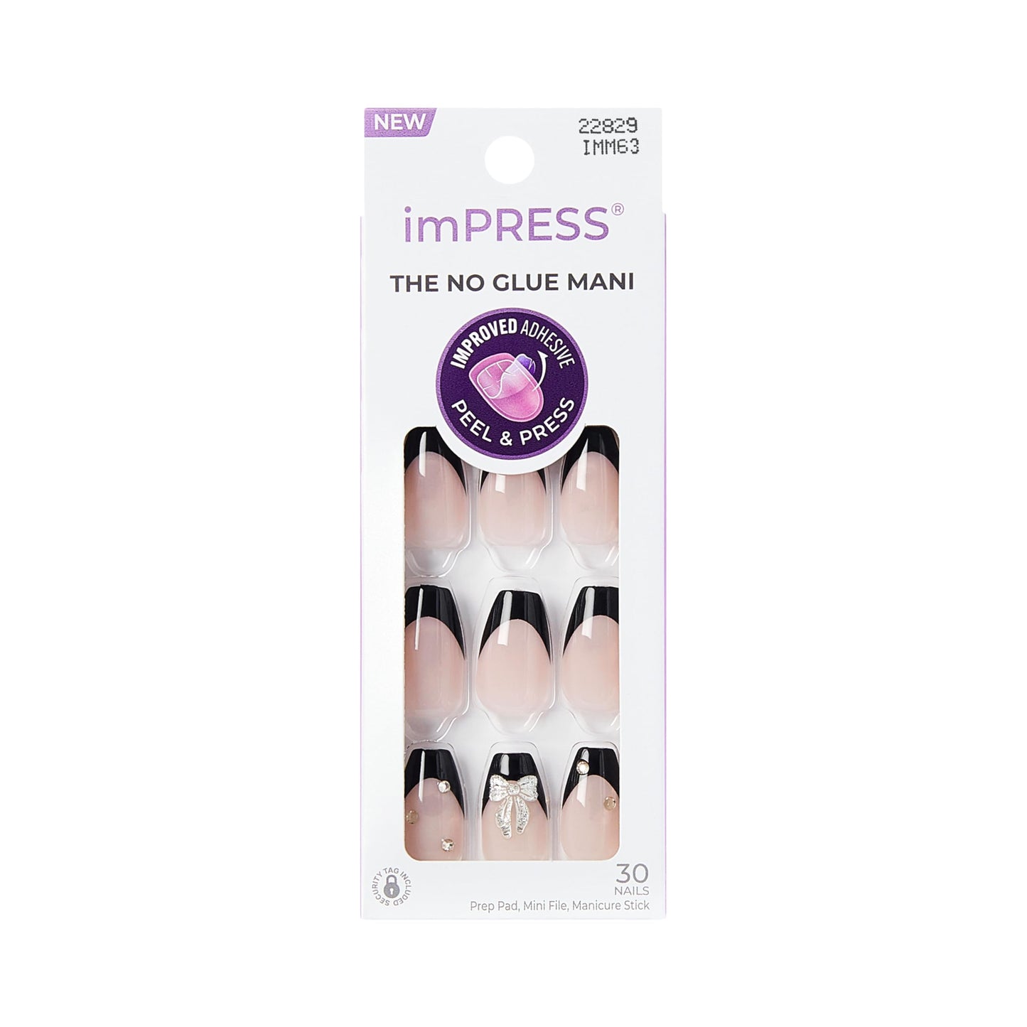 Kiss Impress No Glue Mani Press On Nails, Design, 'By the river', Black, Medium Size, Coffin Shape, Includes 30 Nails, Prep Pad, Instructions Sheet, 1 Beauty & Personal Care imPRESS