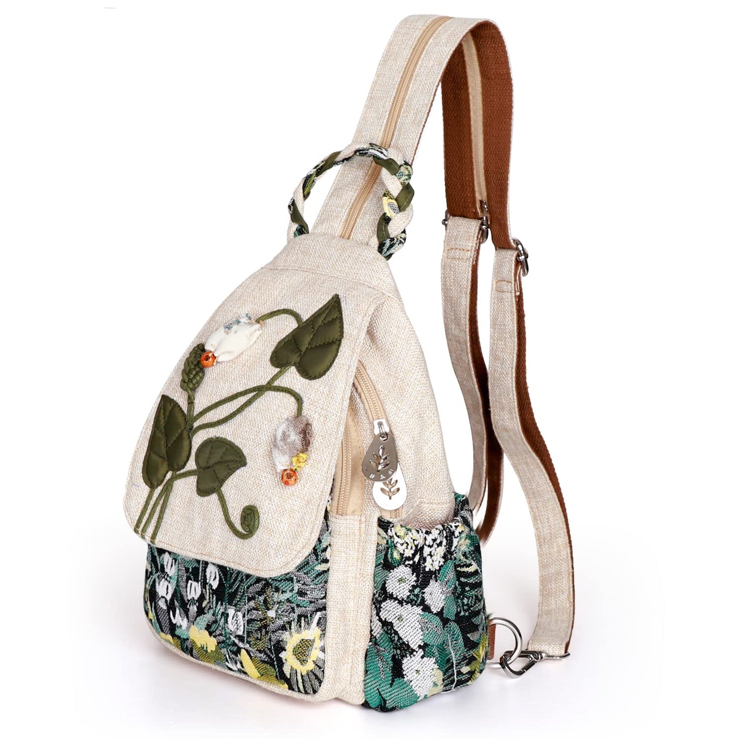 Girl's Convertible Sling Bag, Hand Craft Artisan Purse, Beautiful Canvas Premium Casual Day Mini Backpack