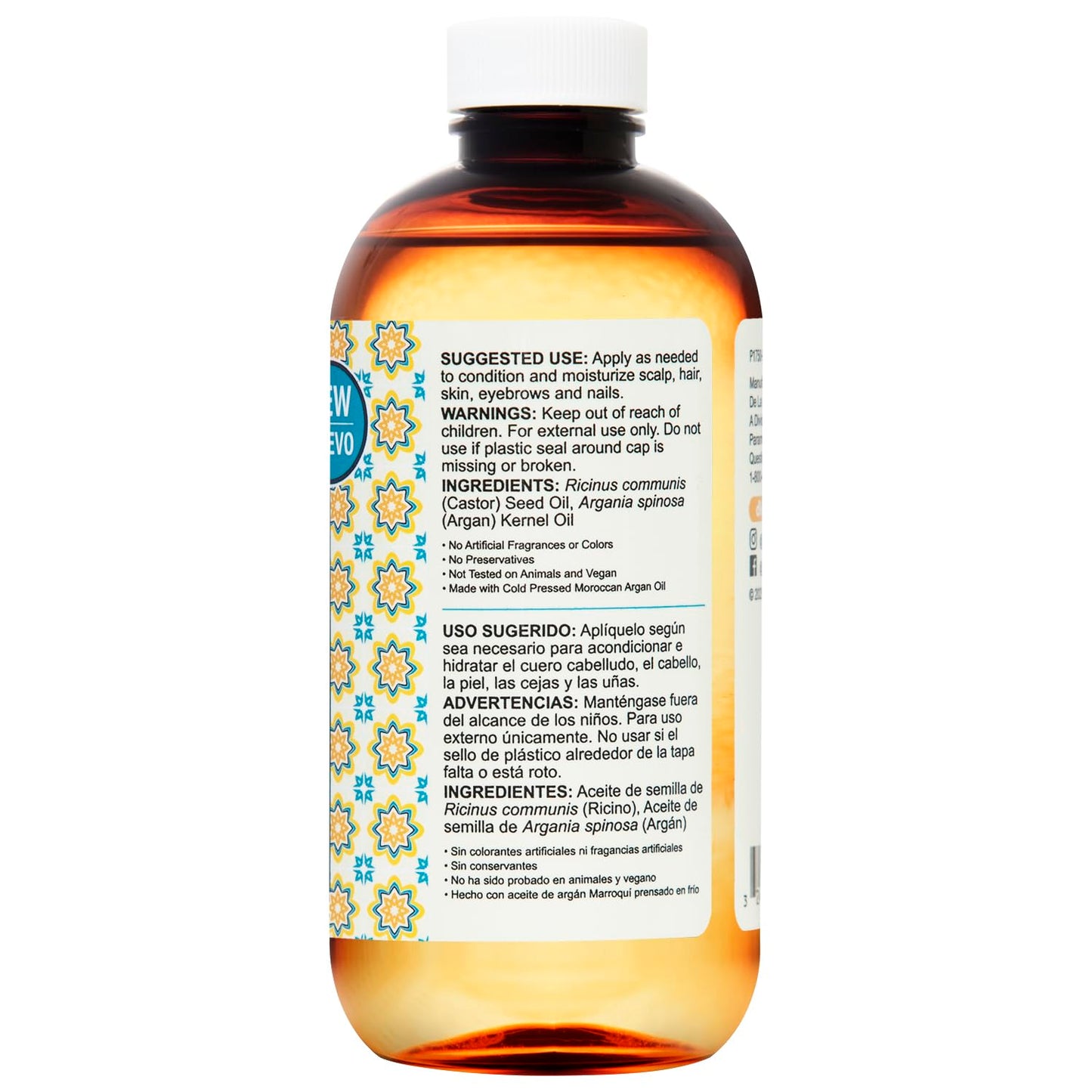 De La Cruz® Castor Infused with Moroccan Argan Hair and Skin Oil Blend 8 FL. OZ. (236 mL)