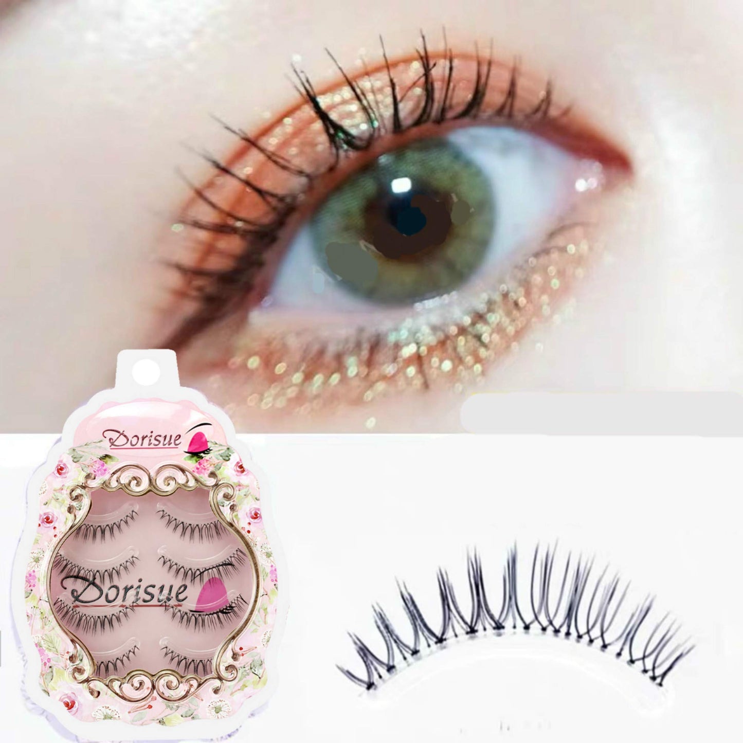 Dorisue Natural Volume False Eyelashes - Ultra Light Clear Band Lashes for Office Daily Wear, 4-10mm, 4 Pairs (E3)