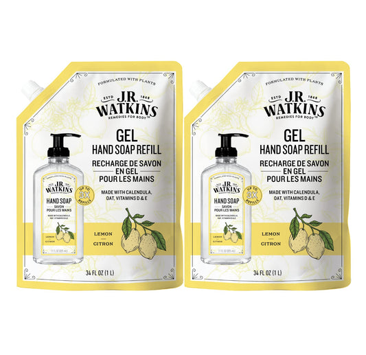 J.R. Watkins Gel Hand Soap Refill Pouch, Scented Liquid Hand Wash for Bathroom or Kitchen, USA Made and Cruelty Free, 34 fl oz, Lemon, 2 Pack Beauty & Personal Care J.R. Watkins