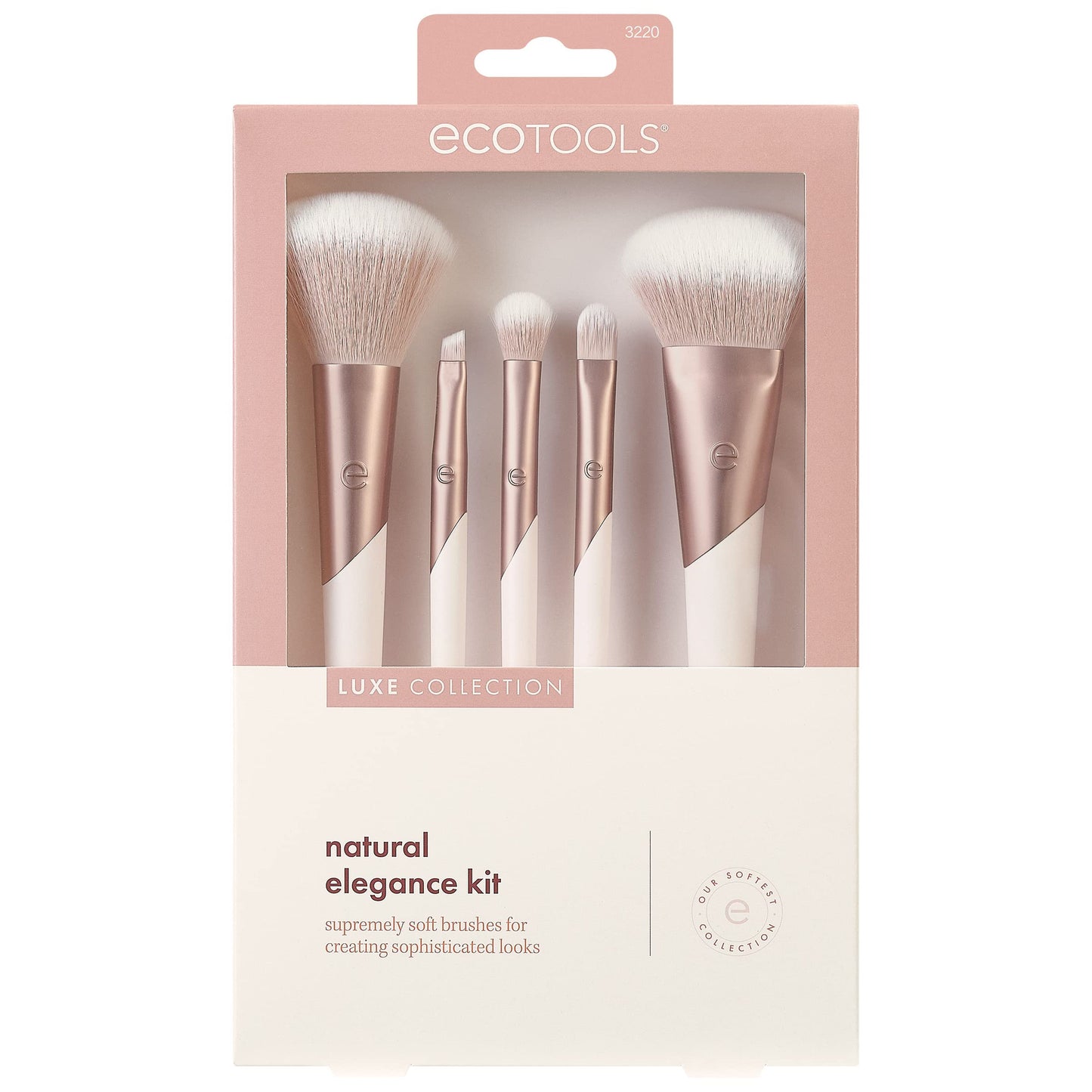 EcoTools Luxe Natural Elegance Professional Face Makeup & Foundation Brush Set, Premium Brush Kit For Face, Cheek, & Eye Makeup, Synthetic Makeup