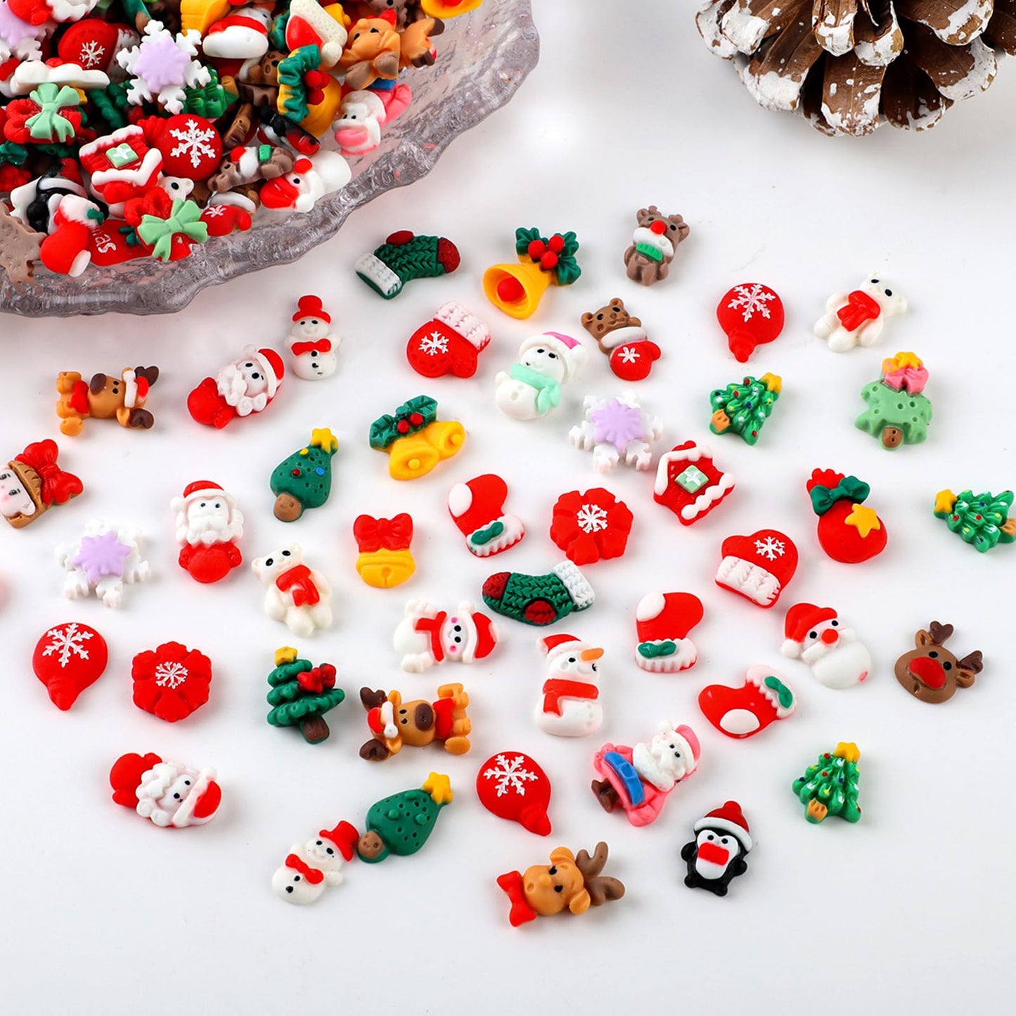 37PCS Christmas Nail Art Charms - Mixed 3D Resin Charms with Santa Claus, Elk, Xmas Tree, Gloves, Bells, Snowman Designs