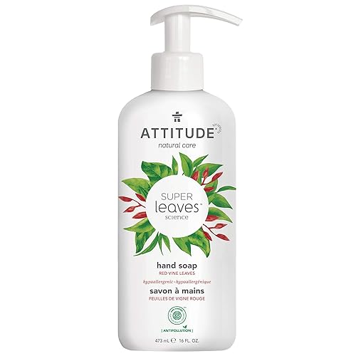 ATTITUDE Liquid Hand Soap, EWG Verified, Plant and Mineral-Based, Vegan Personal Care Products, Red Vine Leaves, 16 Fl Oz