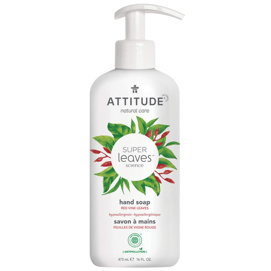 ATTITUDE Liquid Hand Soap, EWG Verified, Plant and Mineral-Based, Vegan Personal Care Products, Red Vine Leaves, 16 Fl Oz