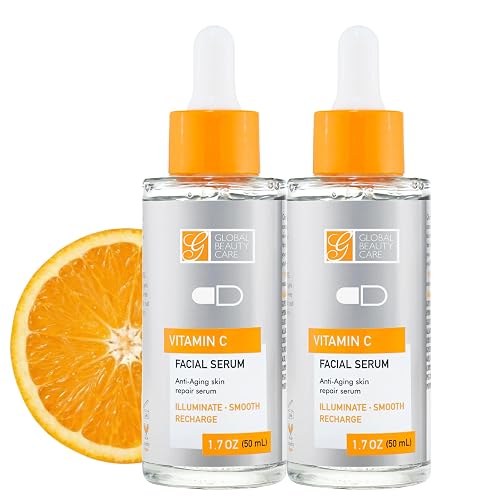 Global Beauty Care Vitamin C Facial Serum - Facial Treatment Serum with Hyaluronic Acid for Uneven Tone & Radiance Appearance Support, Fast Absorbing