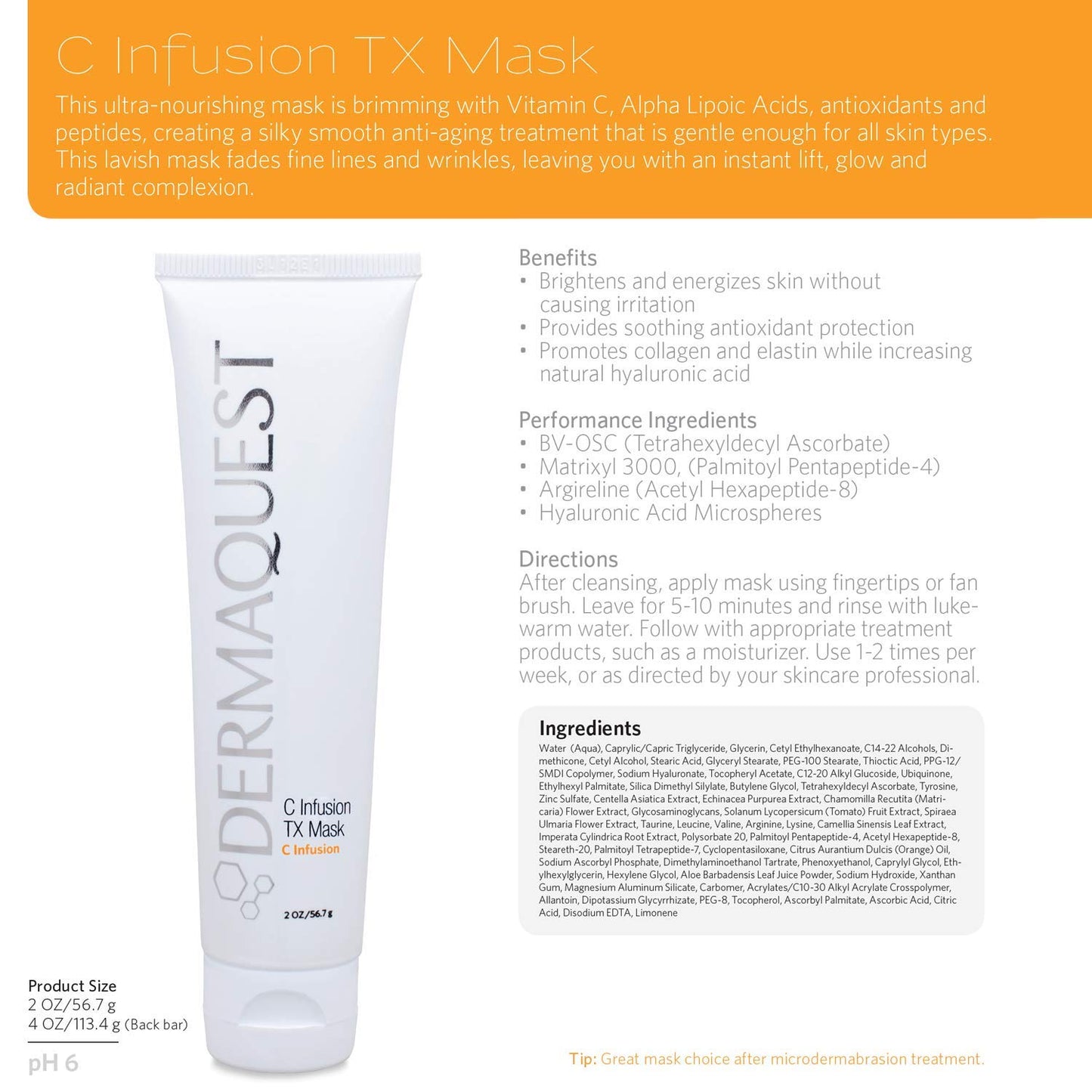 DermaQuest C Infusion TX Anti Aging Vitamin C Face Mask - Brightening & Energizing Pore Minimizing Facial Mask For Women & Men (2oz)