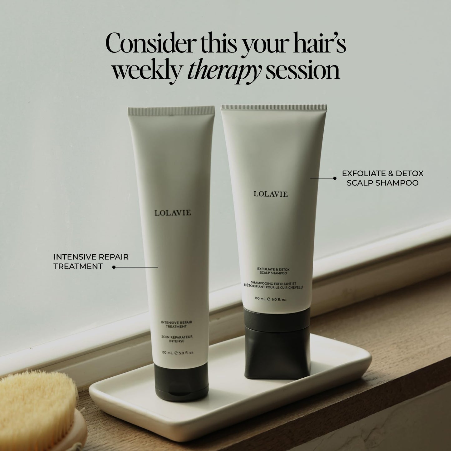 LolaVie Jen’s Sunday Reset Duo - Includes Exfoliate & Detox Scalp Shampoo (6 oz) & Intensive Repair Treatment (5 oz) - Vegan, Cruelty Free, Color Safe